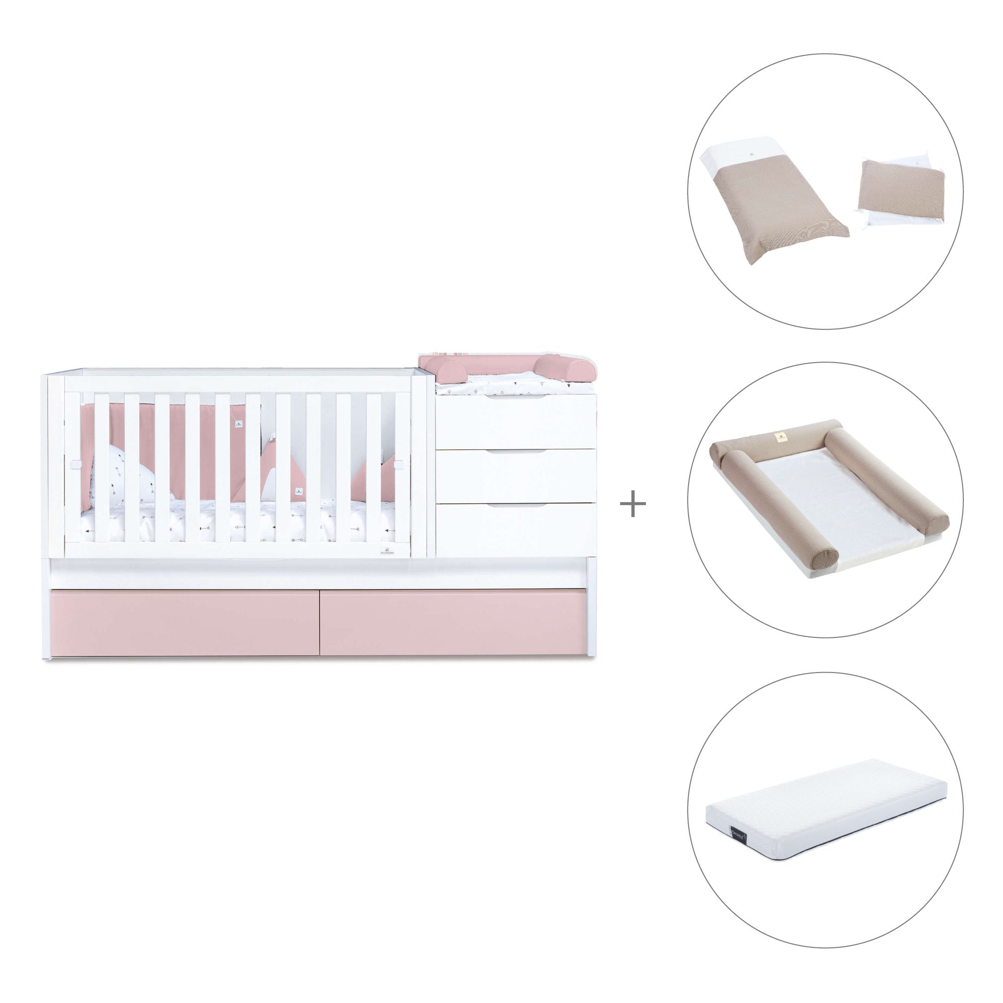 Cuna convertible 70x140 cm blanca/rosa claro · Sero More Flamingo K546-M7742