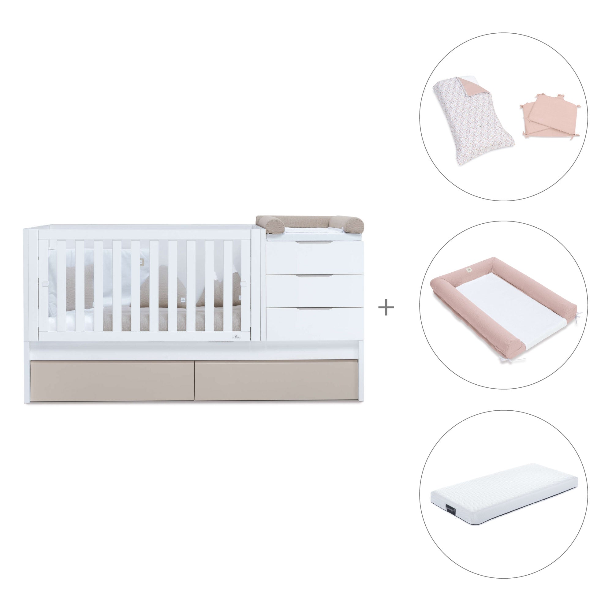 Cuna convertible 70x140 cm blanca/beige · Sero More K546-M7753