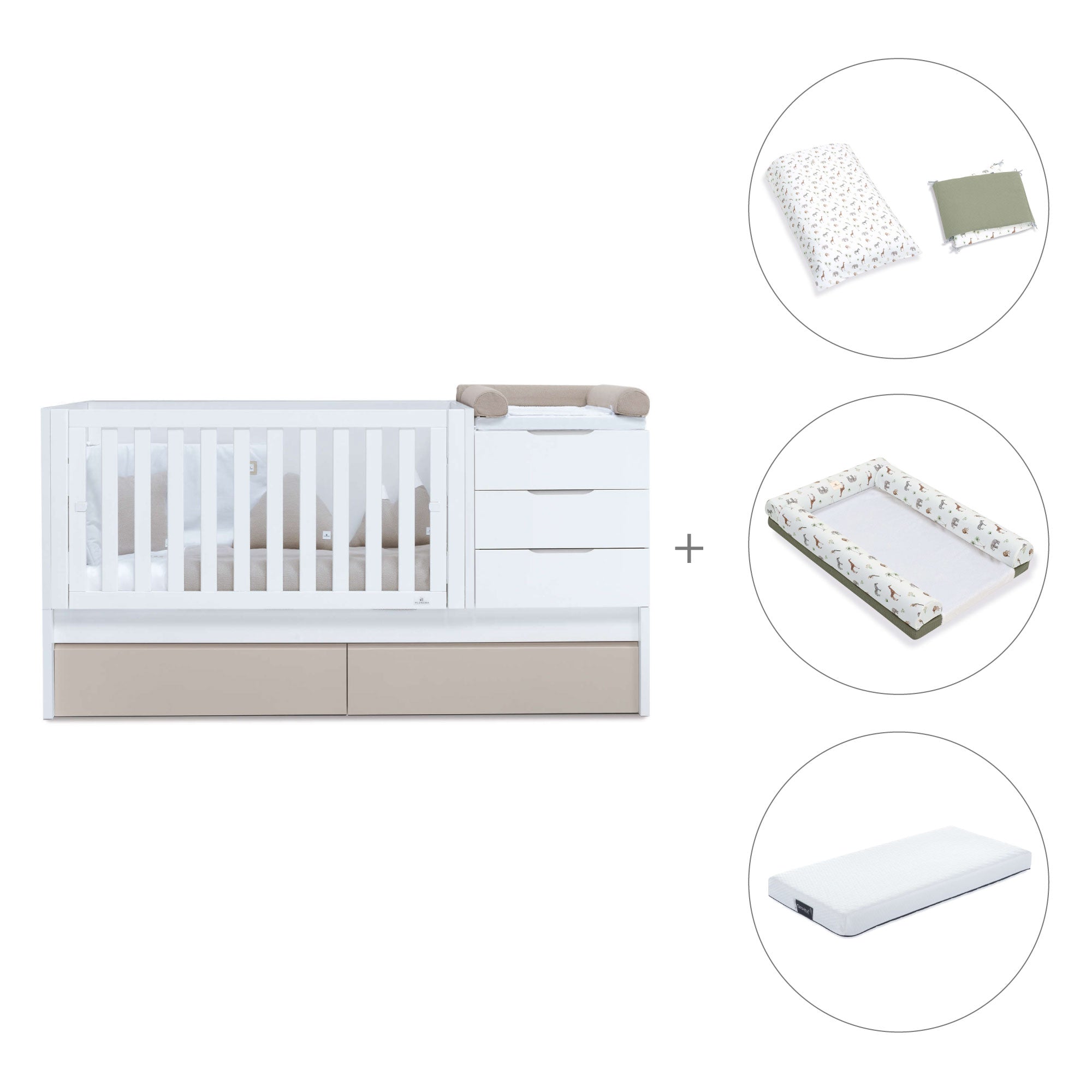 Cuna convertible 70x140 cm blanca/beige · Sero More K546-M7753