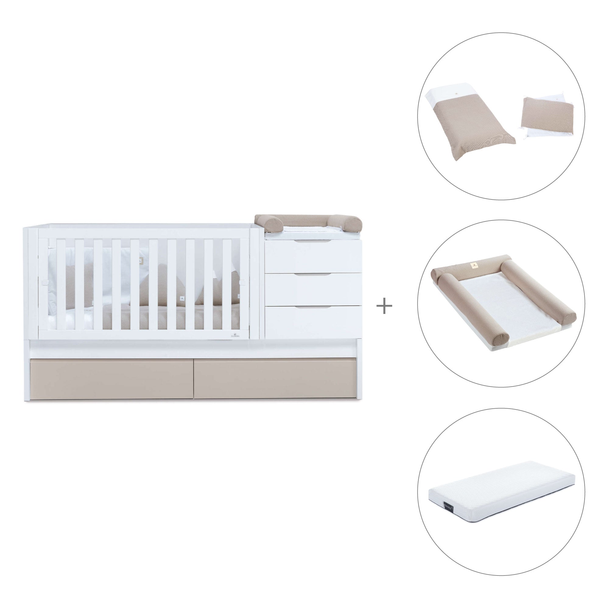 Cuna convertible 70x140 cm blanca/beige · Sero More K546-M7753