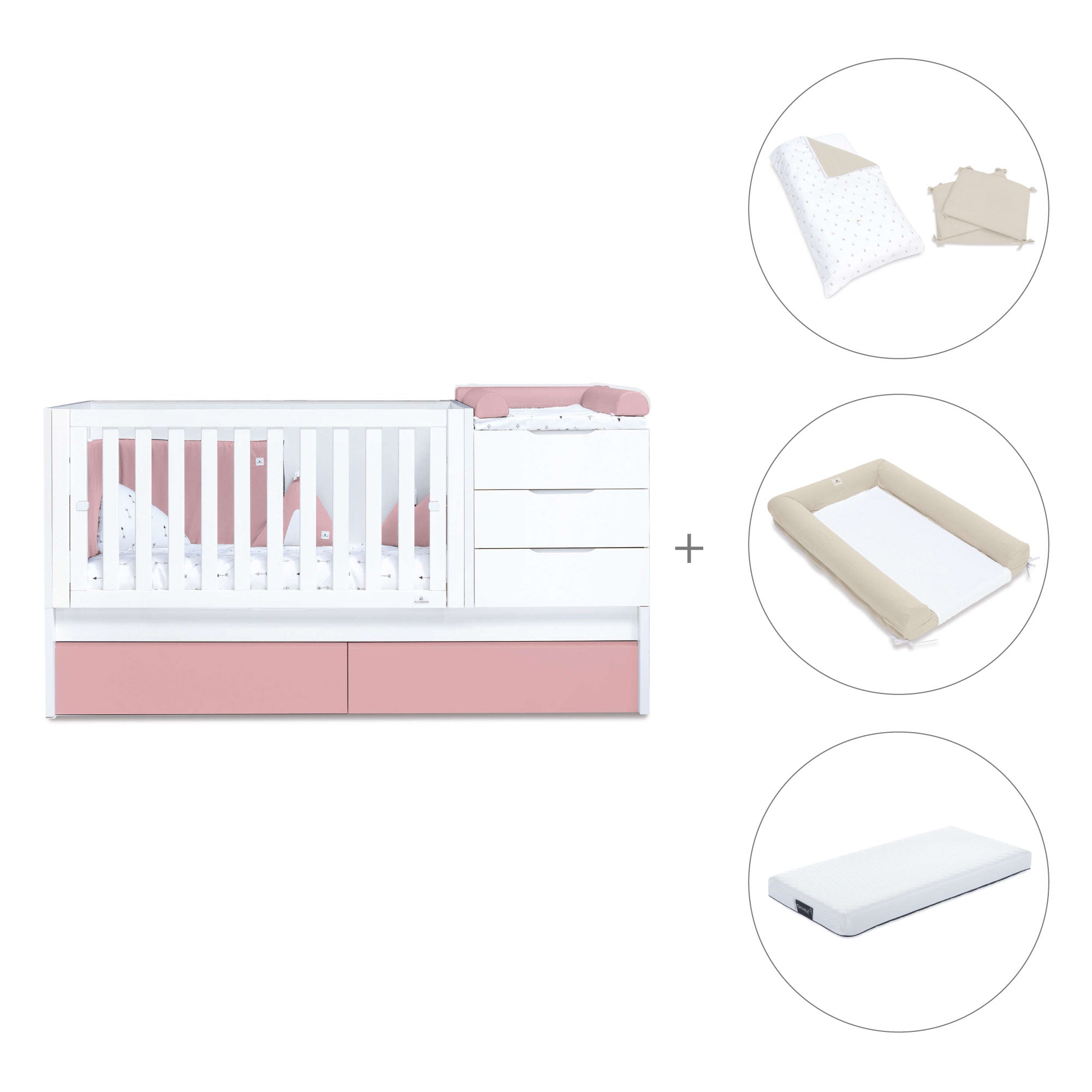 Cuna convertible 70x140 cm blanca/rosa · Sero More Quarzo K546-M7759