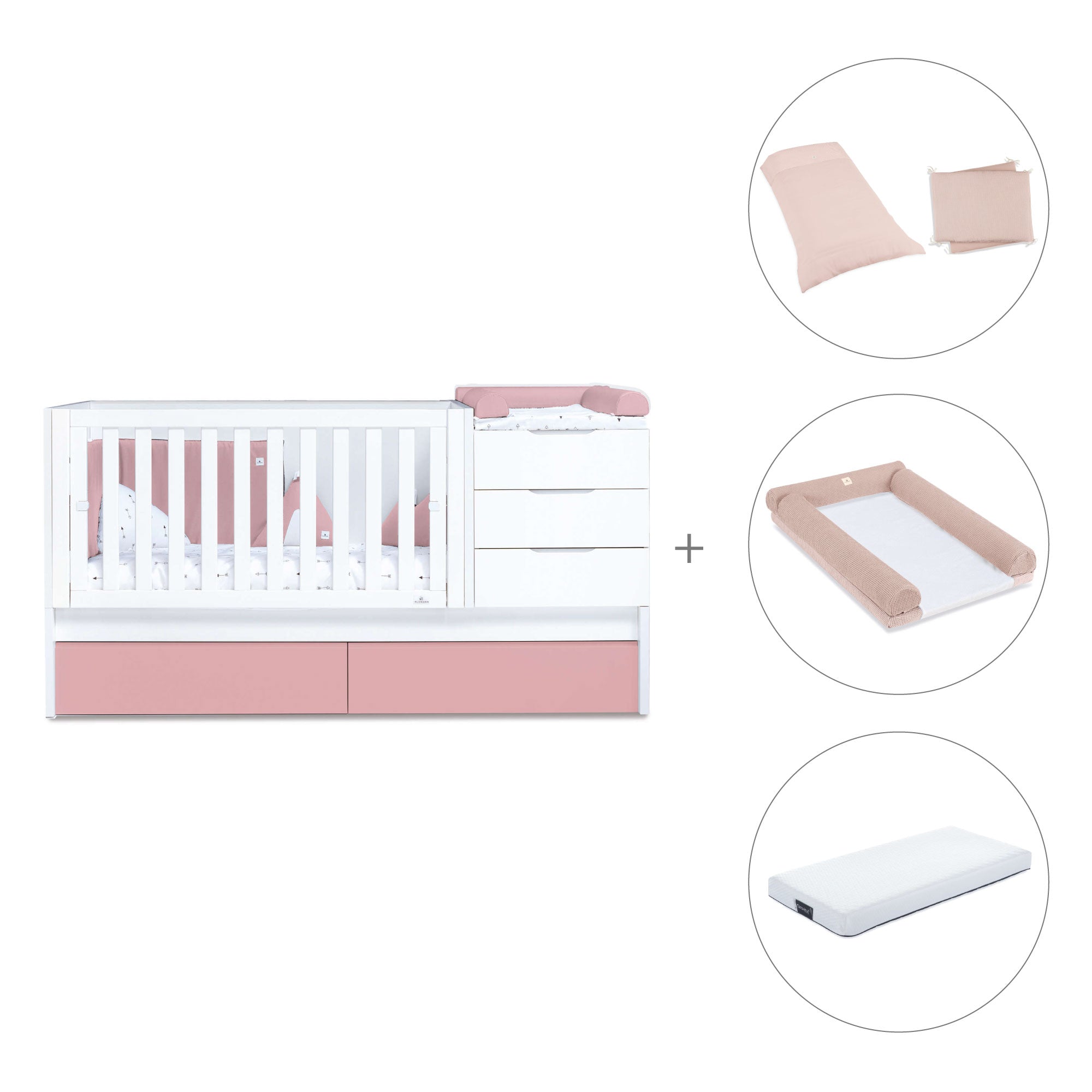 Cuna convertible 70x140 cm blanca/rosa · Sero More Quarzo K546-M7759