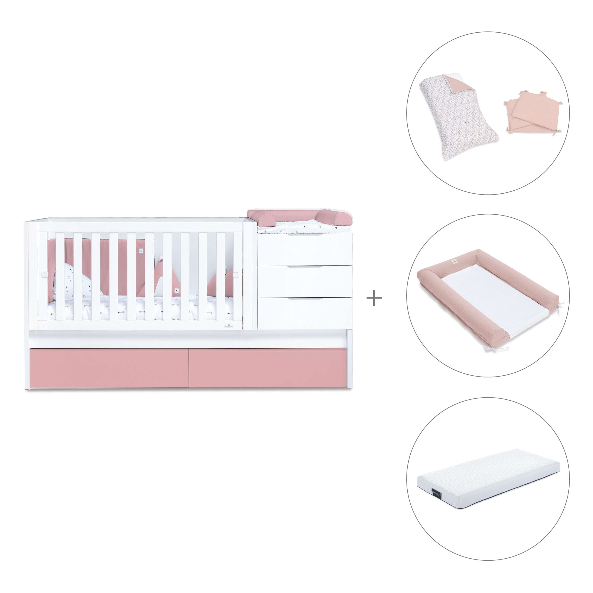 Cuna convertible 70x140 cm blanca/rosa · Sero More Quarzo K546-M7759