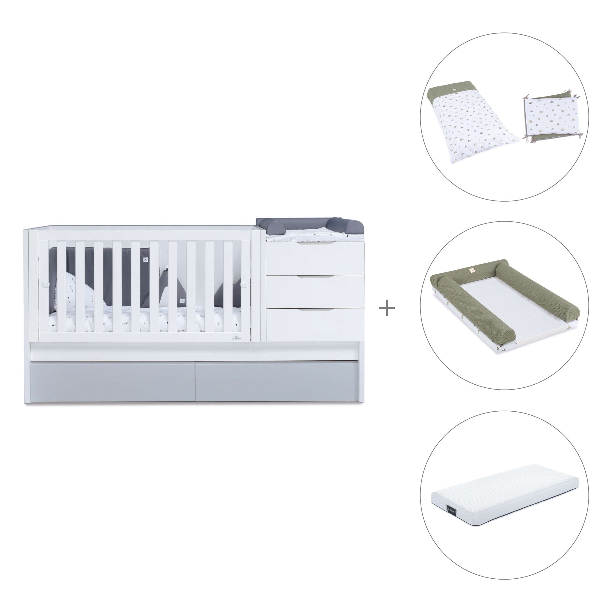 Cuna convertible 70x140 cm blanca/gris · Sero More K546-M7778