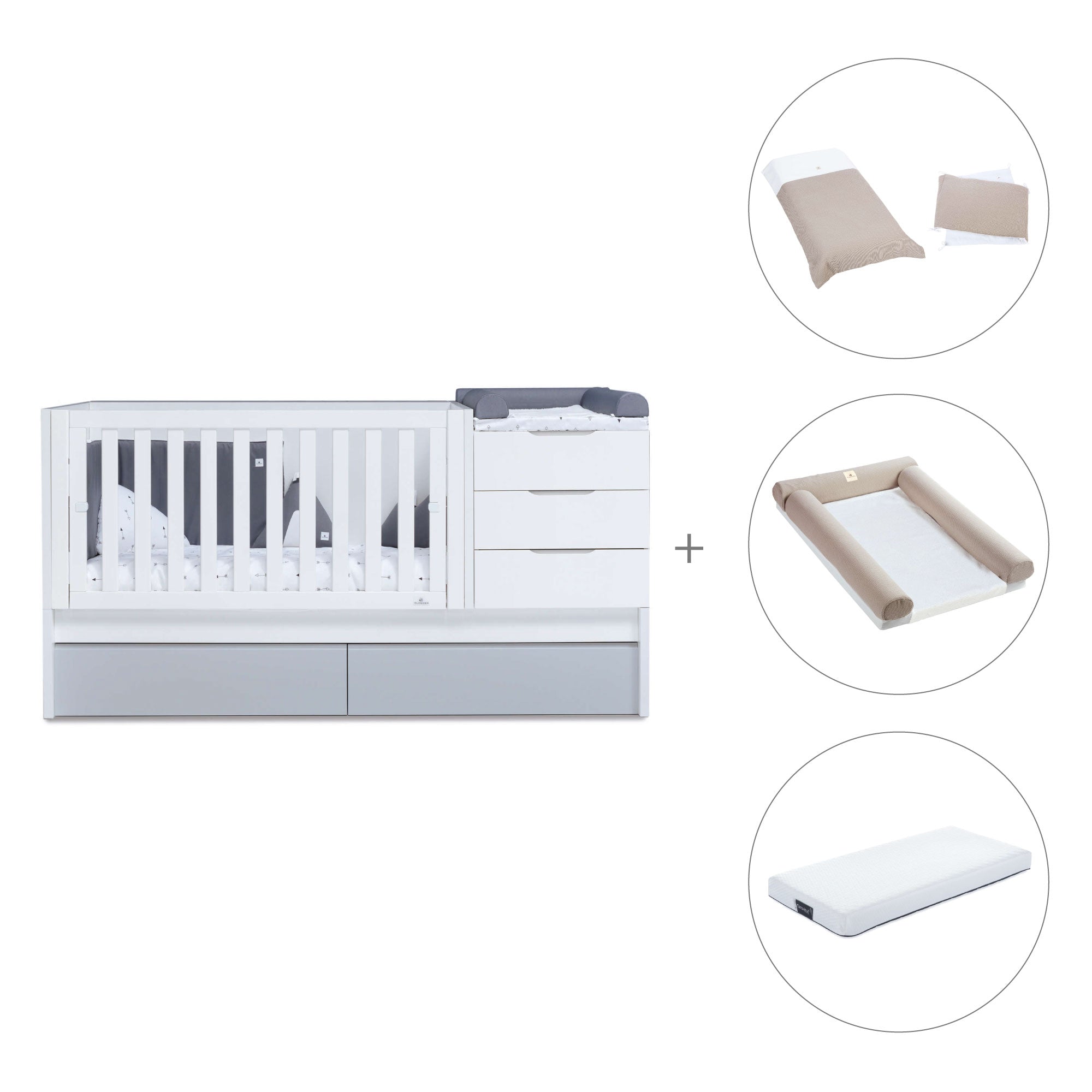 Cuna convertible 70x140 cm blanca/gris · Sero More K546-M7778