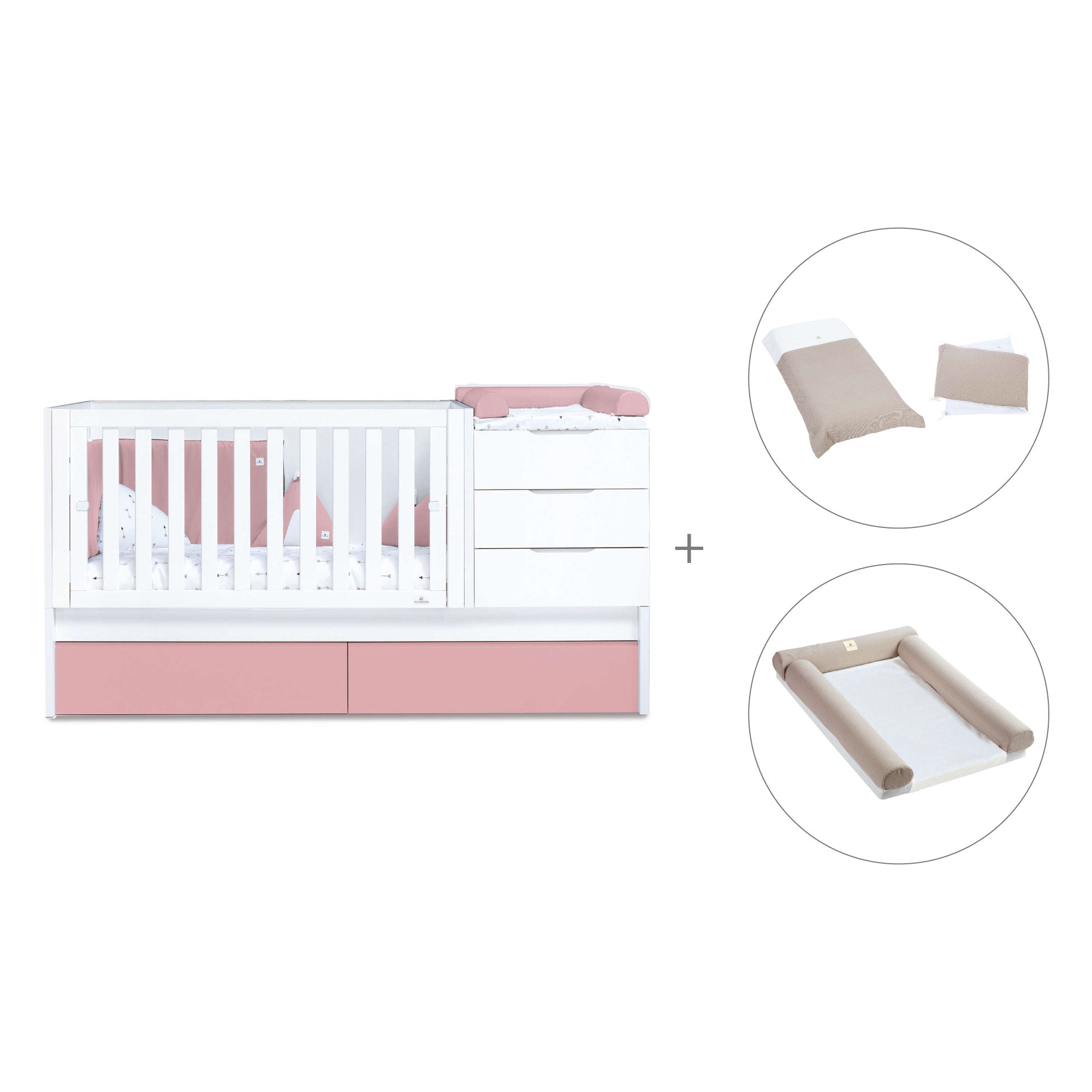 Cuna convertible 70x140 cm blanca/rosa · Sero More Quarzo K546-M7759