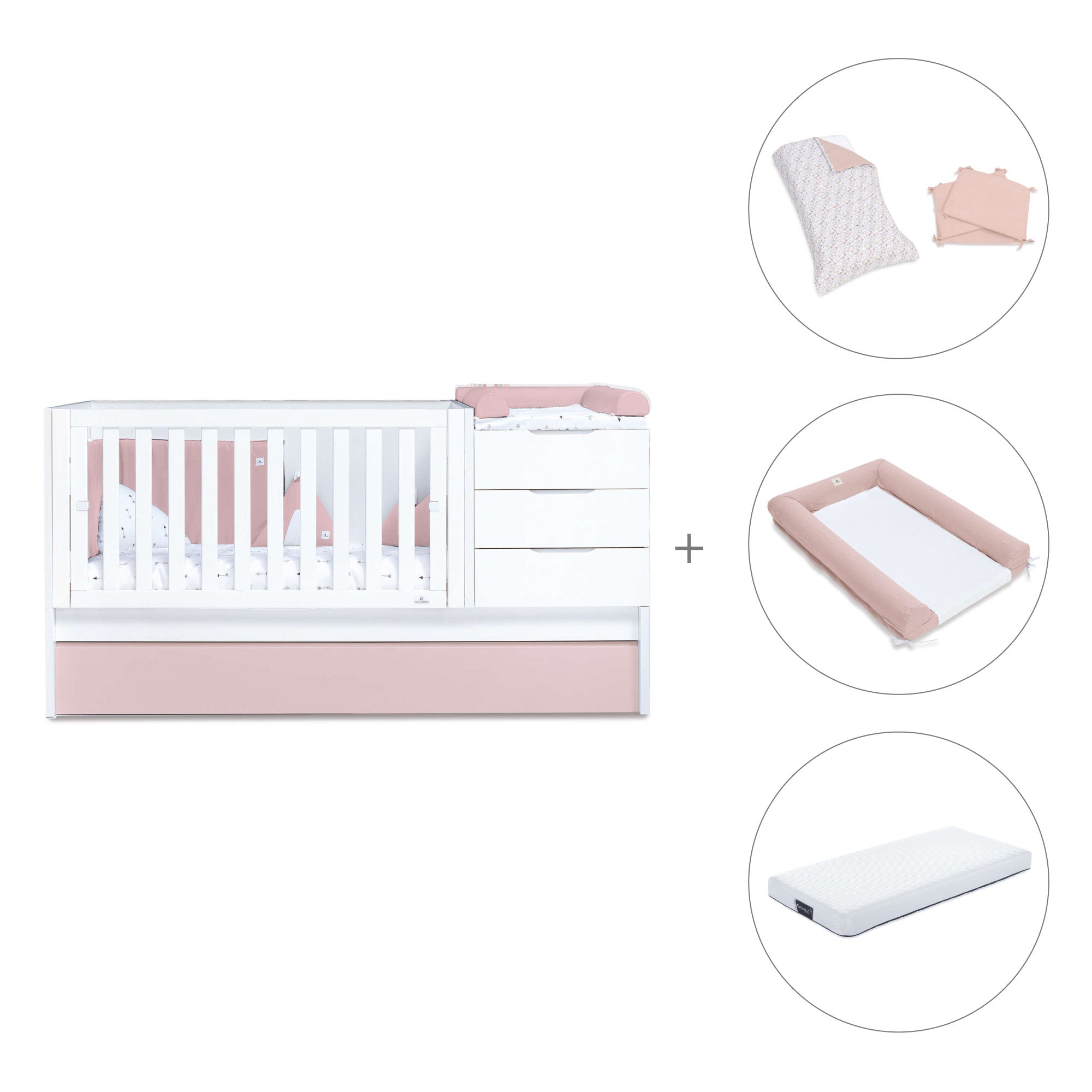 Cuna convertible 70x140 cm blanca/rosa claro · Sero More Flamingo K546-M7742