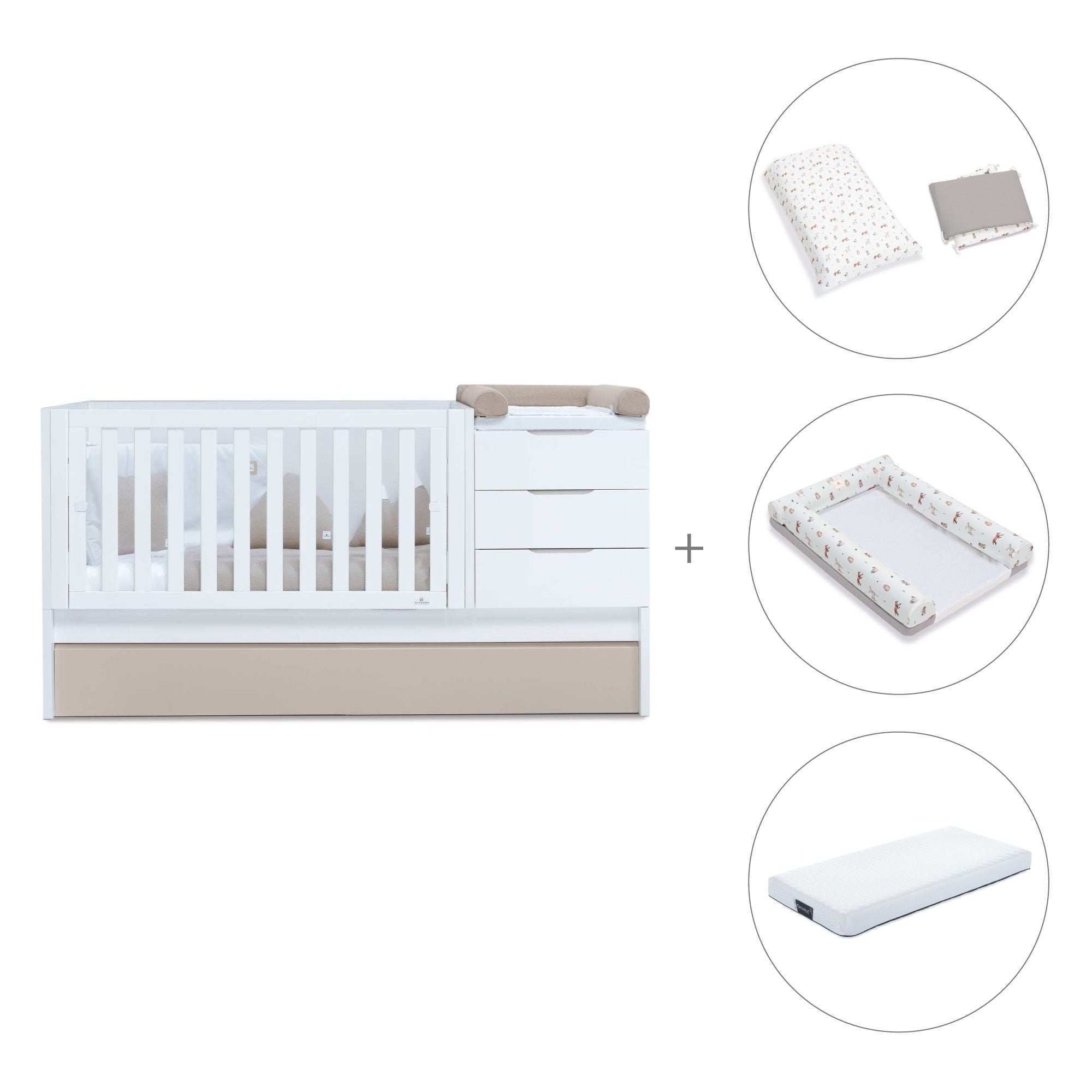 Cuna convertible 70x140 cm blanca/beige · Sero More K546-M7753