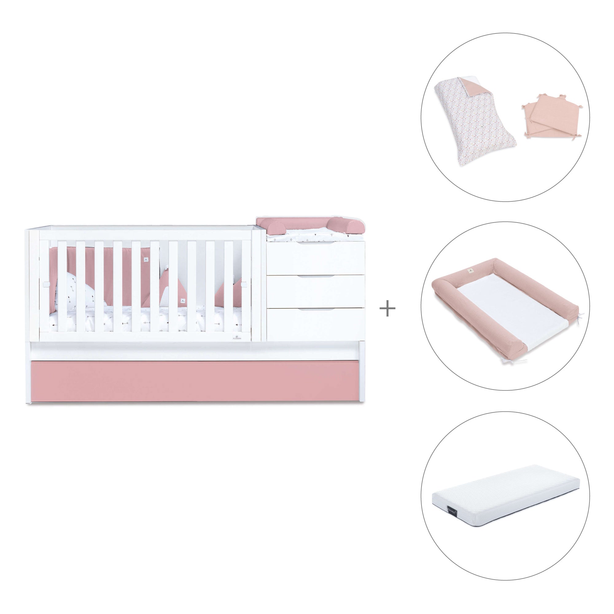 Cuna convertible 70x140 cm blanca/rosa · Sero More Quarzo K546-M7759
