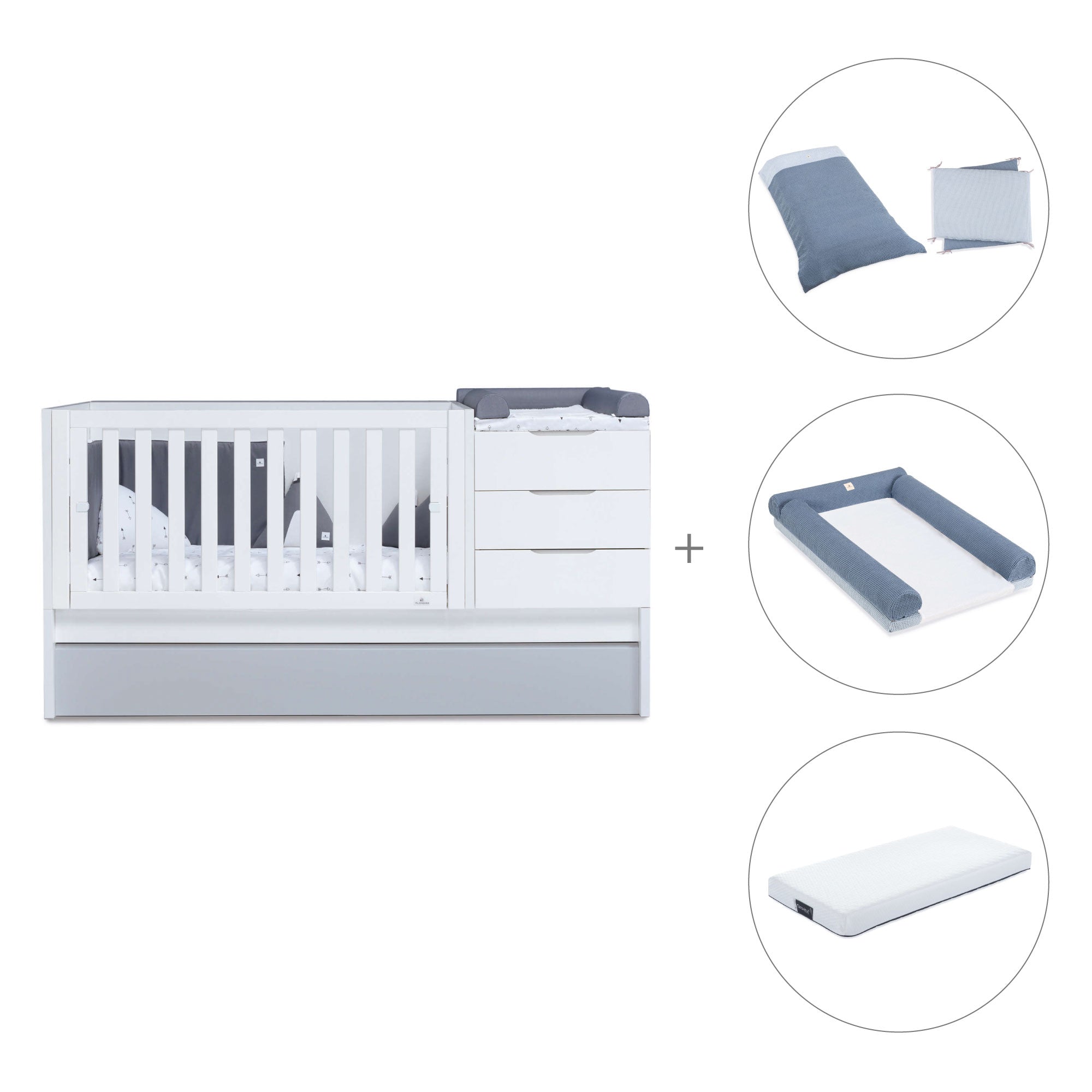 Cuna convertible 70x140 cm blanca/gris · Sero More K546-M7778