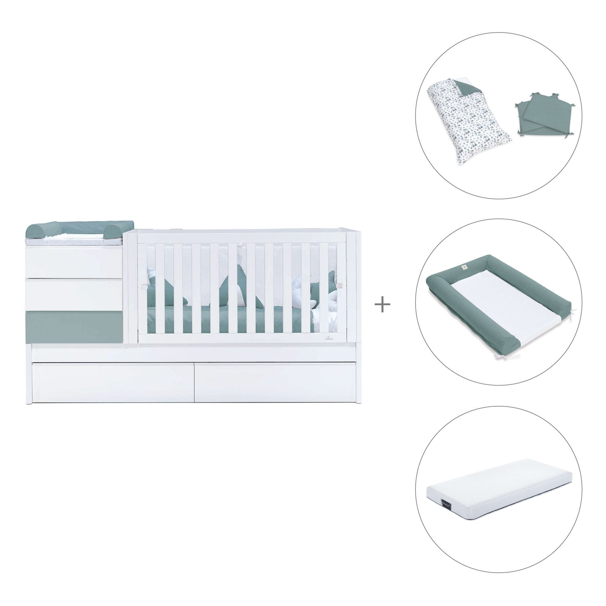 Cuna convertible 70x140 cm blanca/eucalipto · Sero Kubo Eucalyptus K551-M7757
