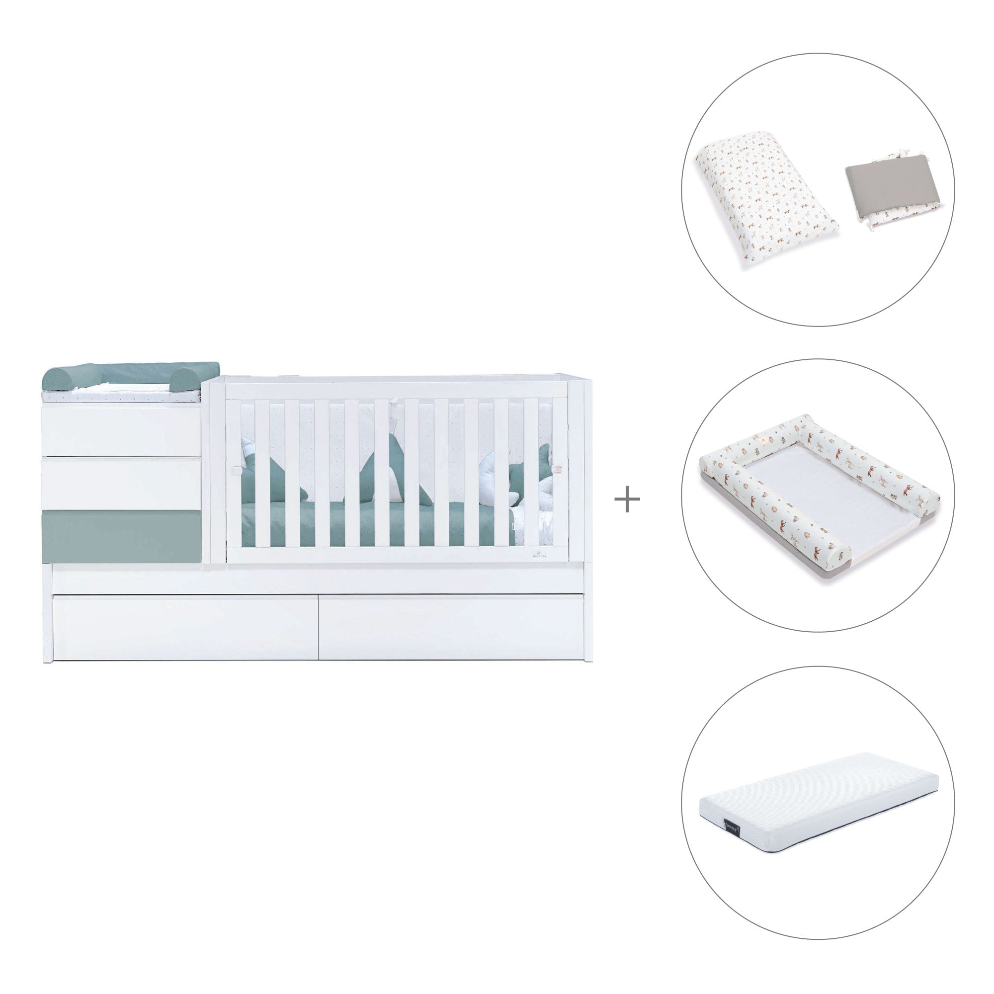 Cuna convertible 70x140 cm blanca/eucalipto · Sero Kubo Eucalyptus K551-M7757