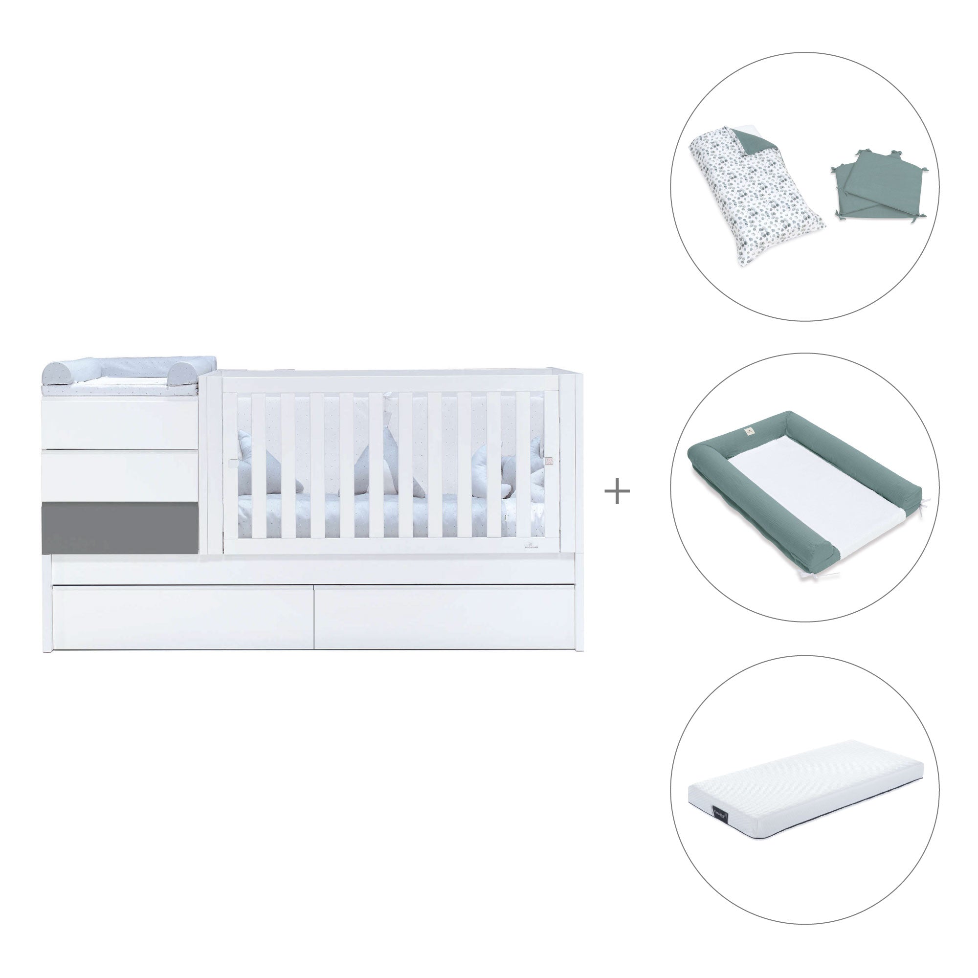 Cuna convertible 70x140 cm blanca/antracita · Sero Kubo Antracita K551-M7758