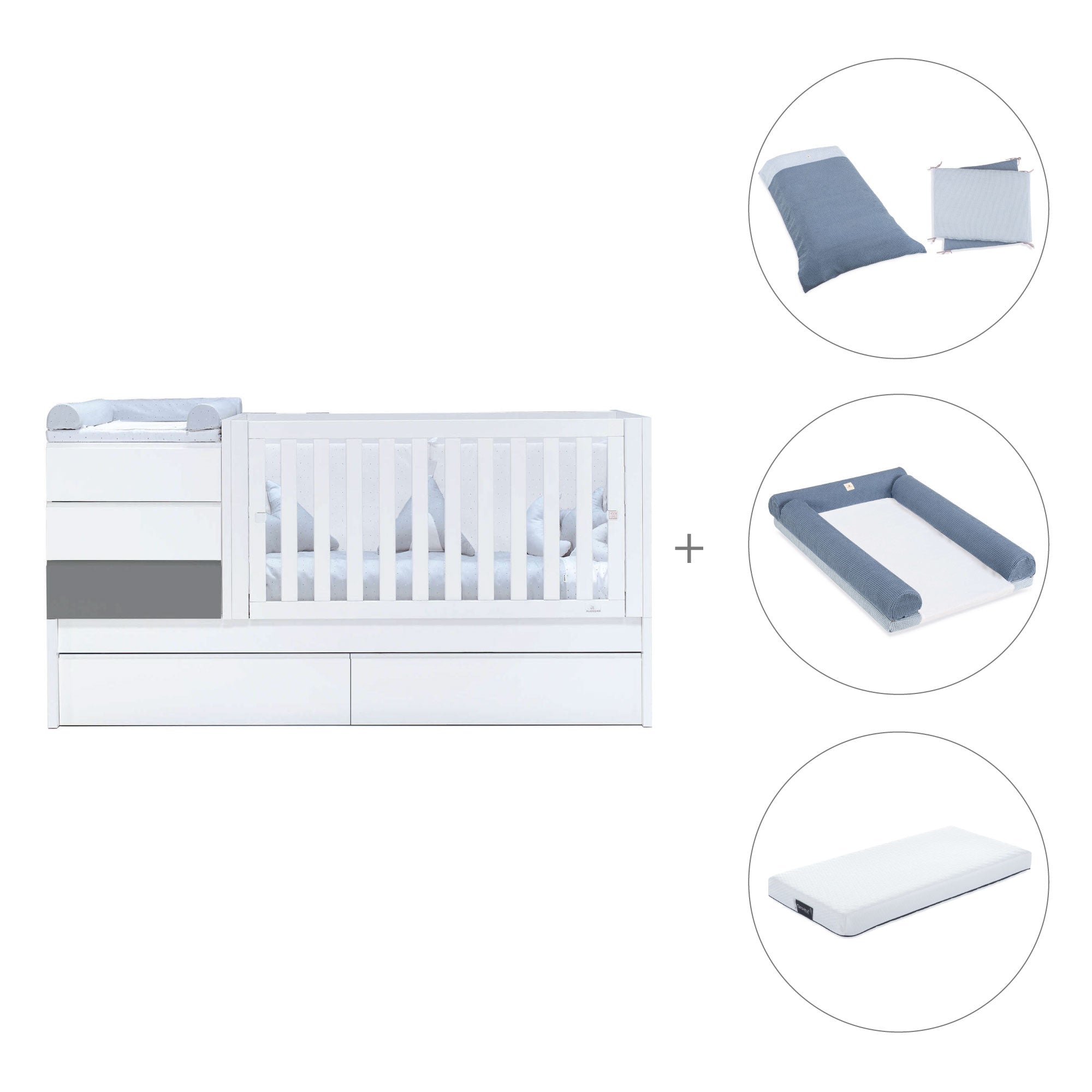 Cuna convertible 70x140 cm blanca/antracita · Sero Kubo Antracita K551-M7758