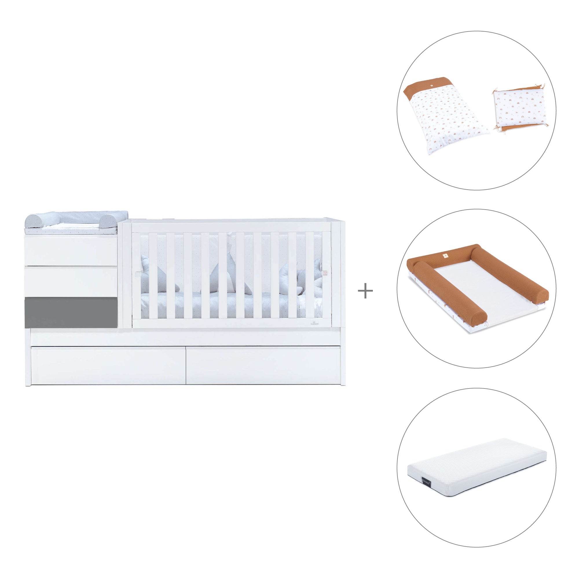 Cuna convertible 70x140 cm blanca/antracita · Sero Kubo Antracita K551-M7758