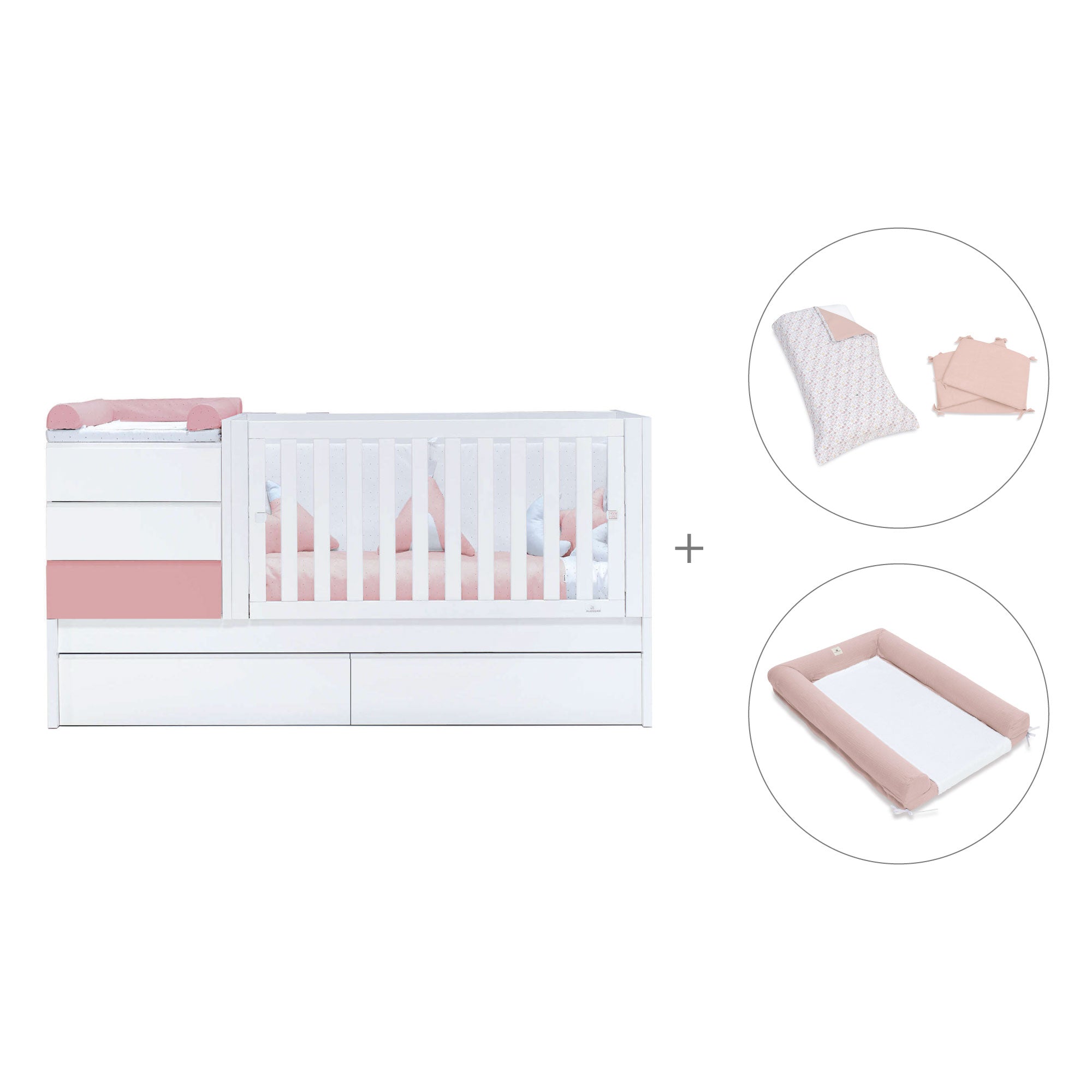 Cuna convertible 70x140 cm blanca/rosa · Sero Kubo Quarzo K551-M7759