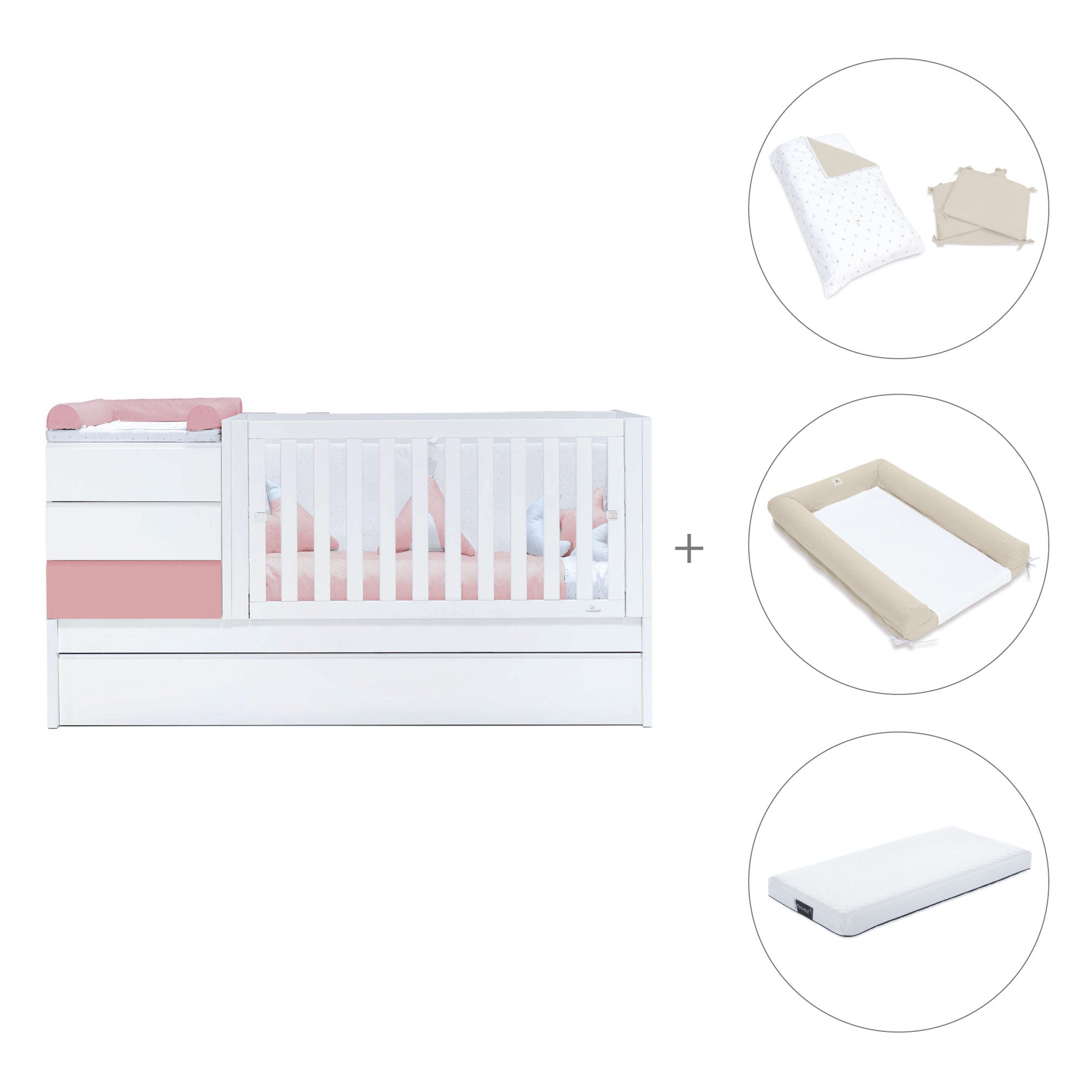 Cuna convertible 70x140 cm blanca/rosa · Sero Kubo Quarzo K551-M7759