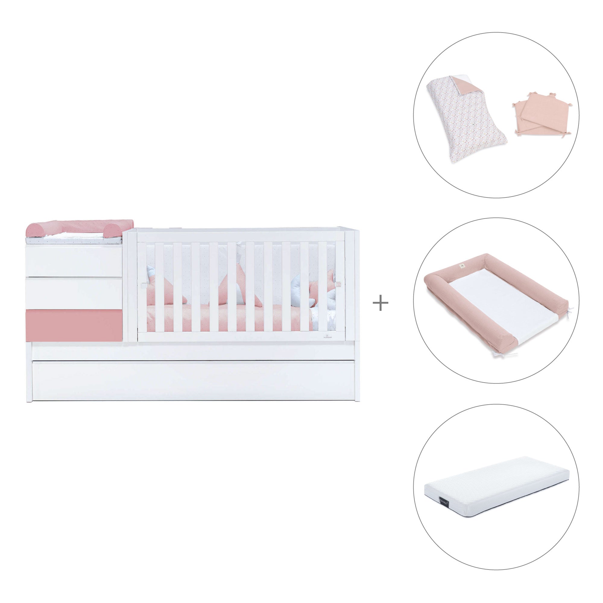 Cuna convertible 70x140 cm blanca/rosa · Sero Kubo Quarzo K551-M7759