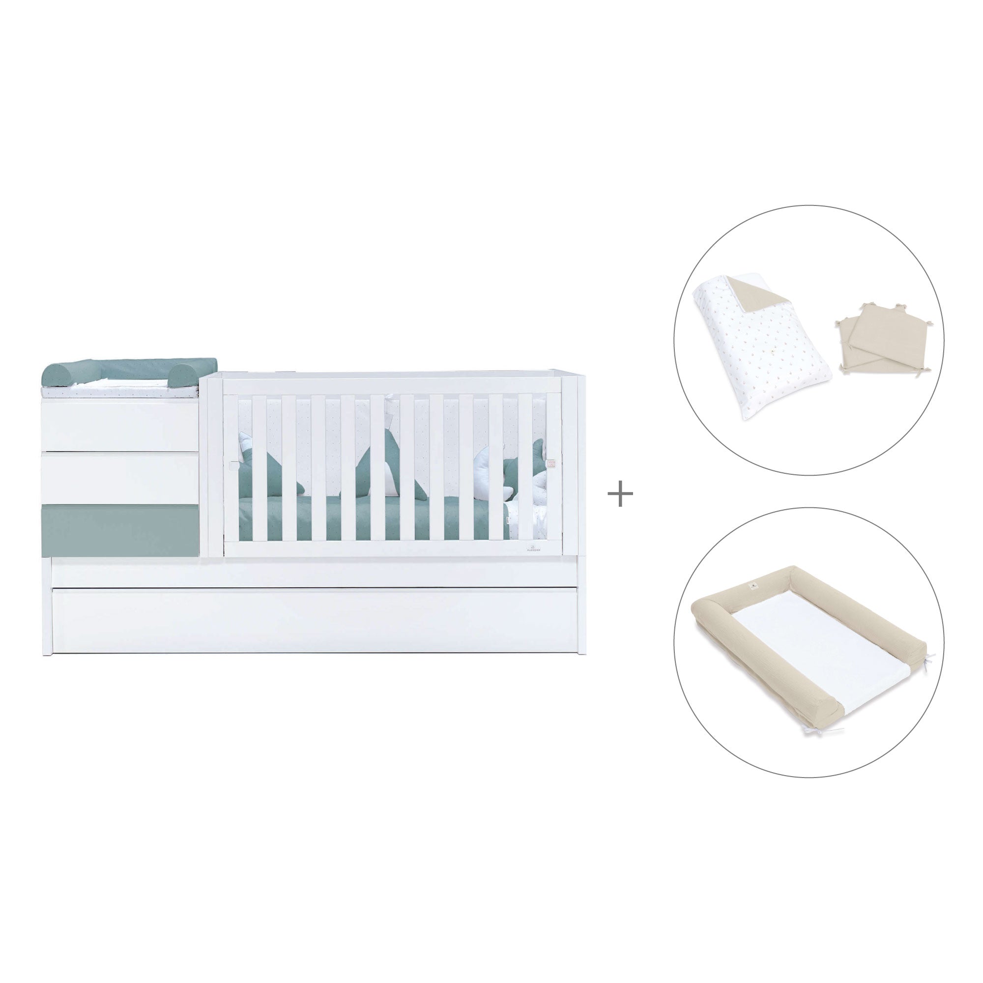 Cuna convertible 70x140 cm blanca/eucalipto · Sero Kubo Eucalyptus K551-M7757