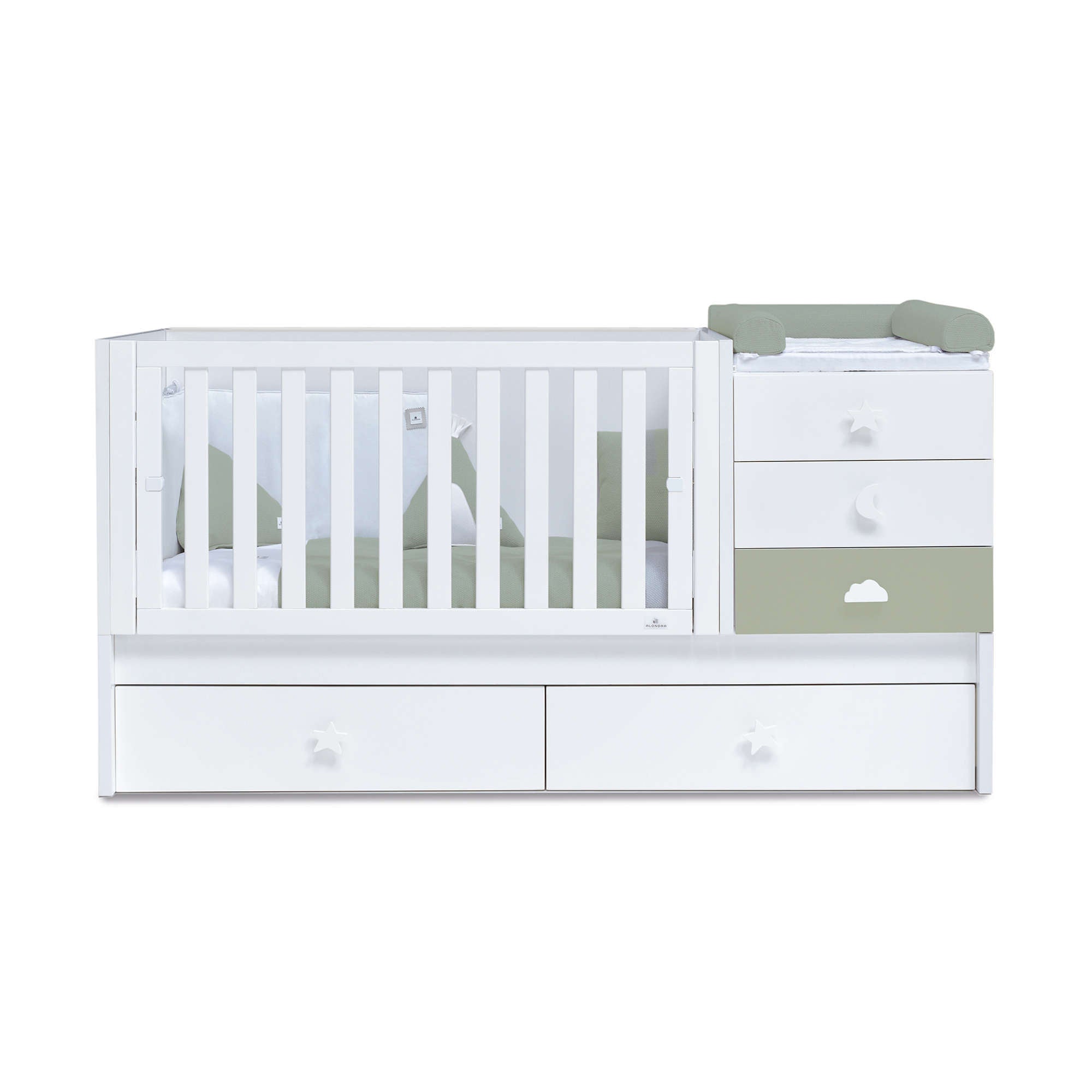 Cuna convertible 70x140 cm blanca/verde-oliva · Sero Bubble Erba K554-M7756