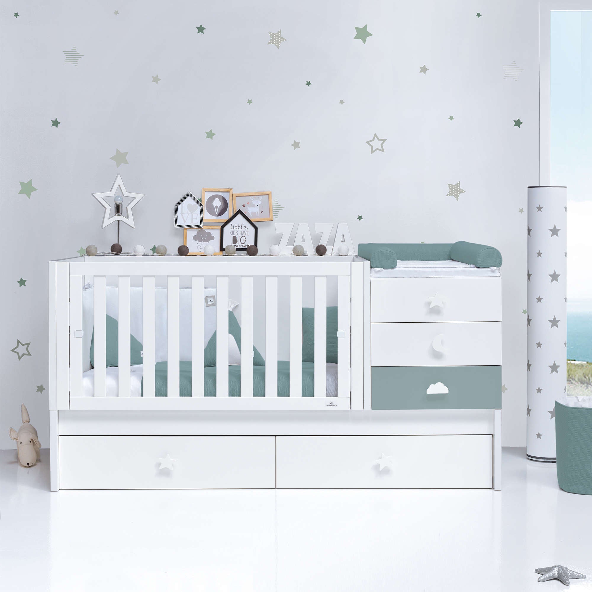 Cuna convertible 70x140 cm blanca/eucalipto · Sero Bubble Eucalyptus K554-M7757