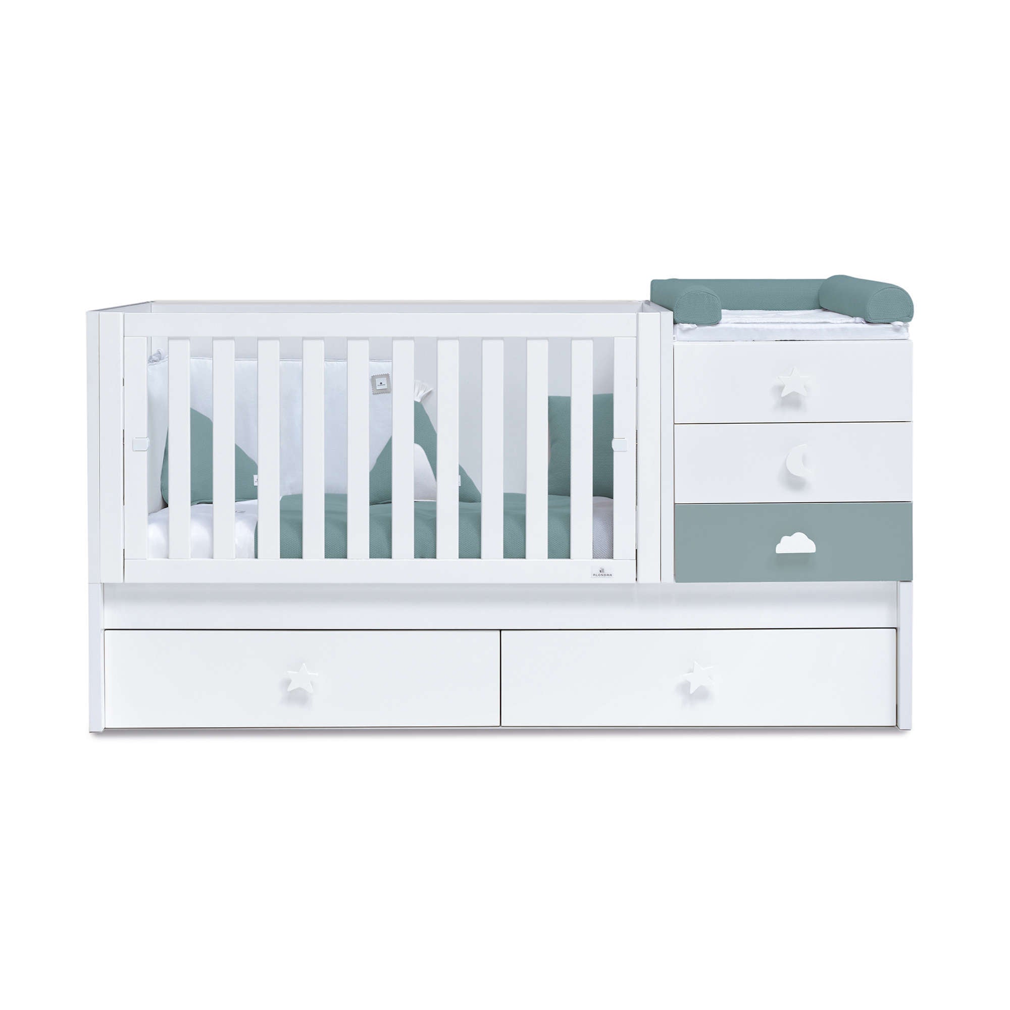 Cuna convertible 70x140 cm blanca/eucalipto · Sero Bubble Eucalyptus K554-M7757