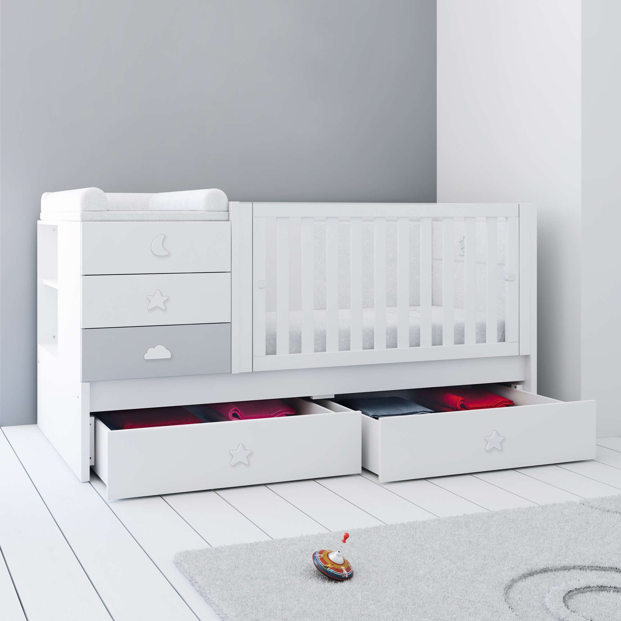 Cuna convertible 70x140 cm en blanco/gris · Sero Bubble K554-M7778