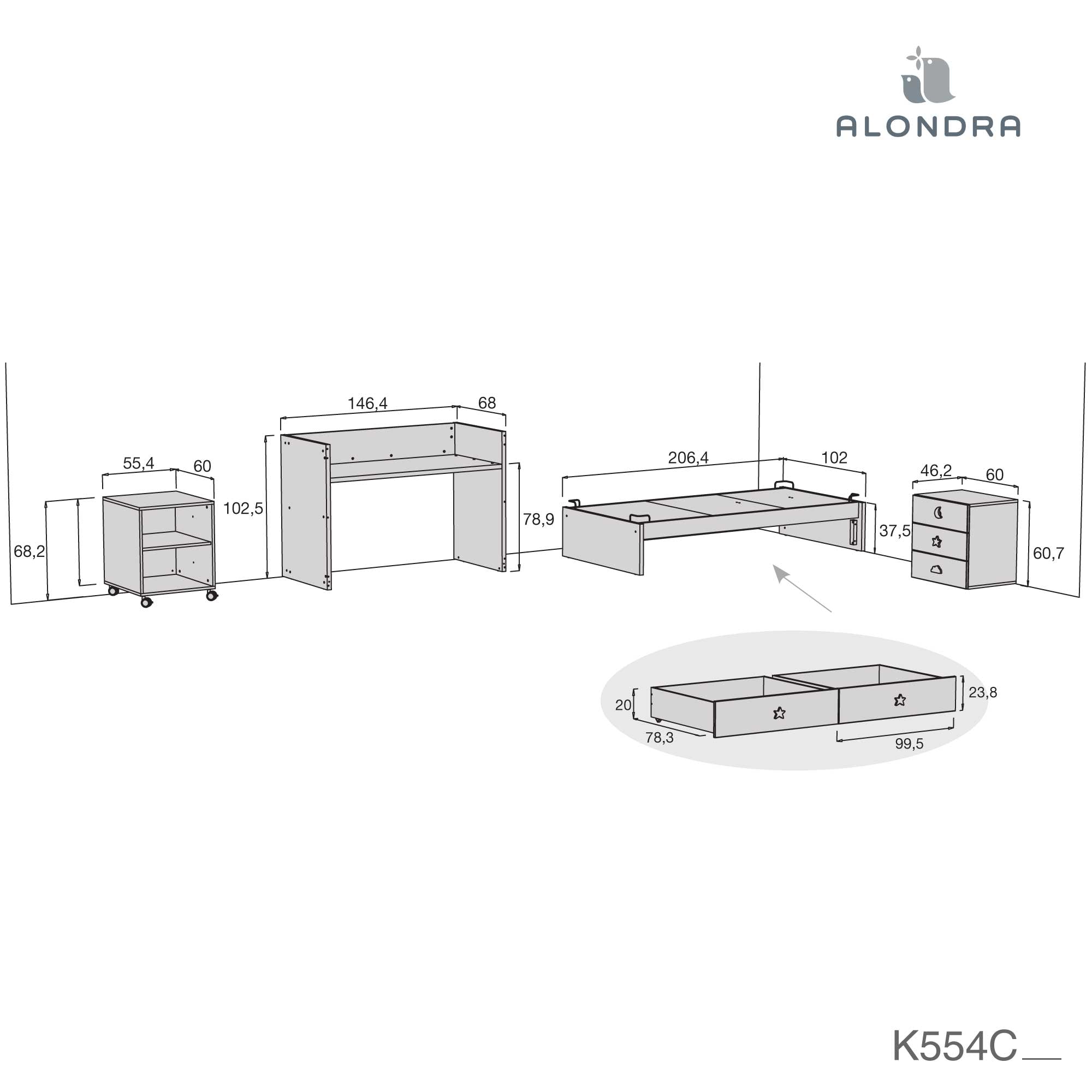 Cuna convertible 70x140 cm blanca/rosa · Sero Bubble Quarzo K554-M7759
