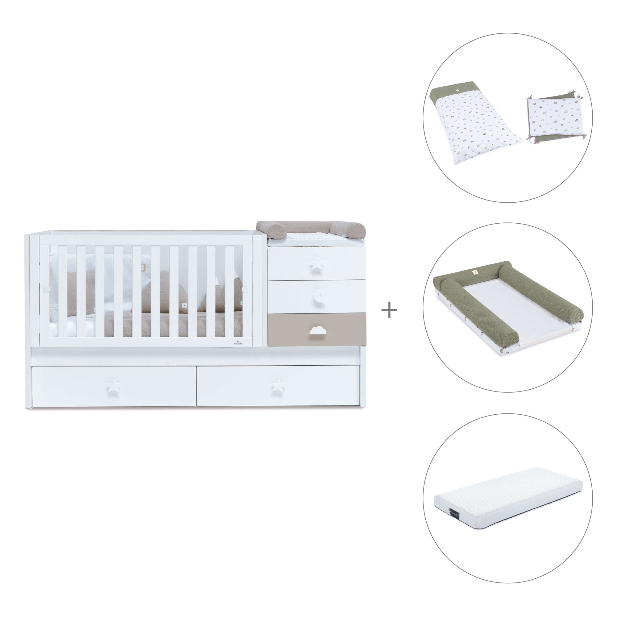 Cuna convertible 70x140 cm en blanco/beige · Sero Bubble K554-M7753