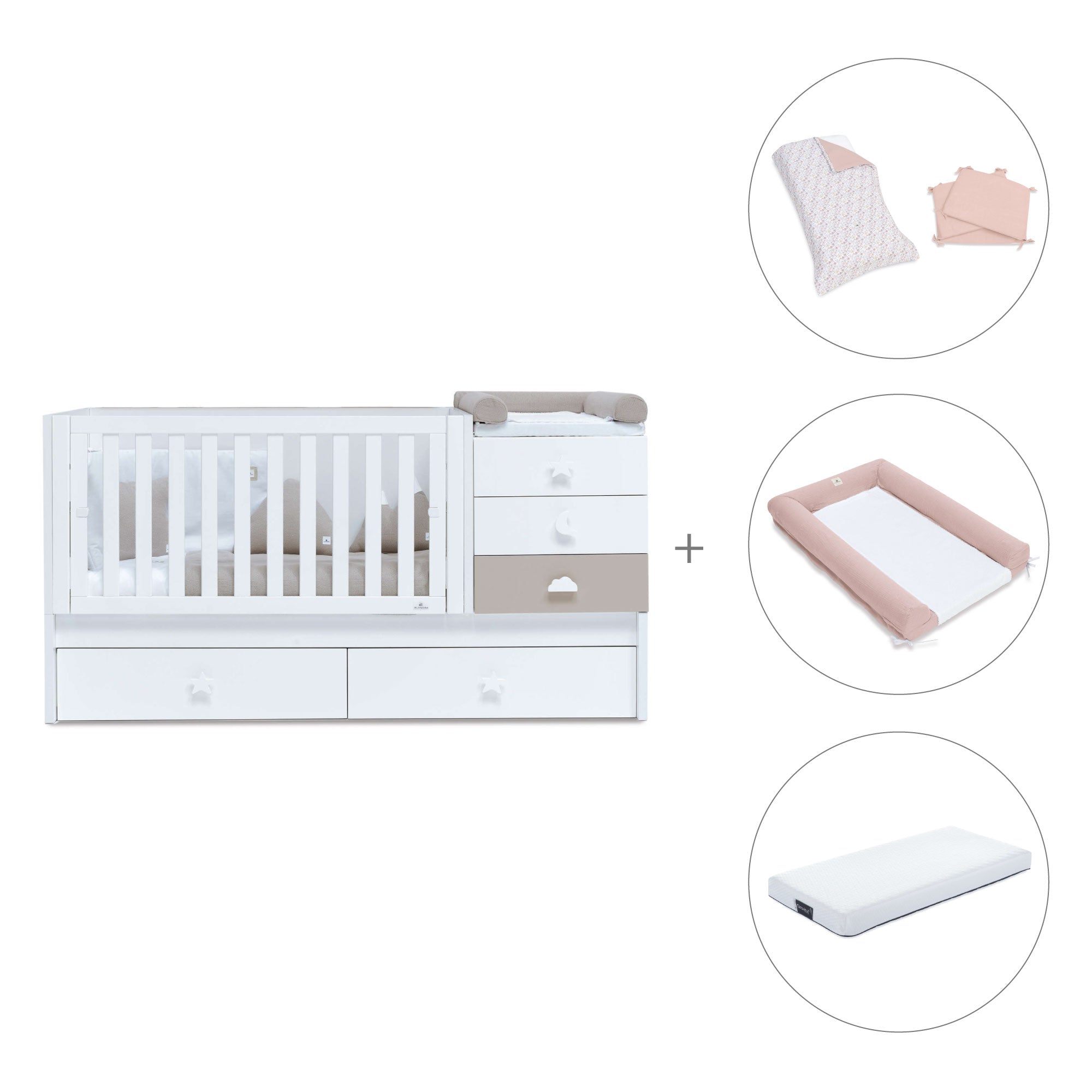 Cuna convertible 70x140 cm en blanco/beige · Sero Bubble K554-M7753