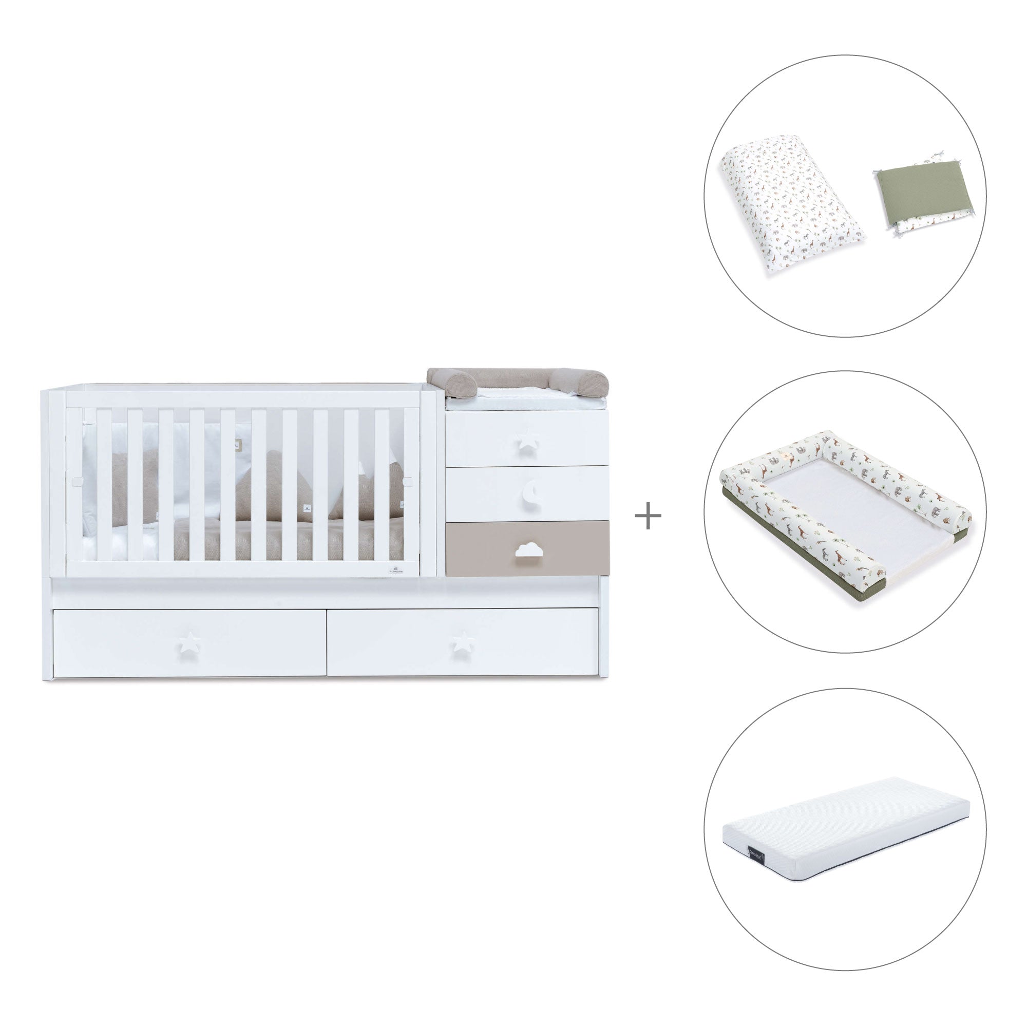 Cuna convertible 70x140 cm en blanco/beige · Sero Bubble K554-M7753