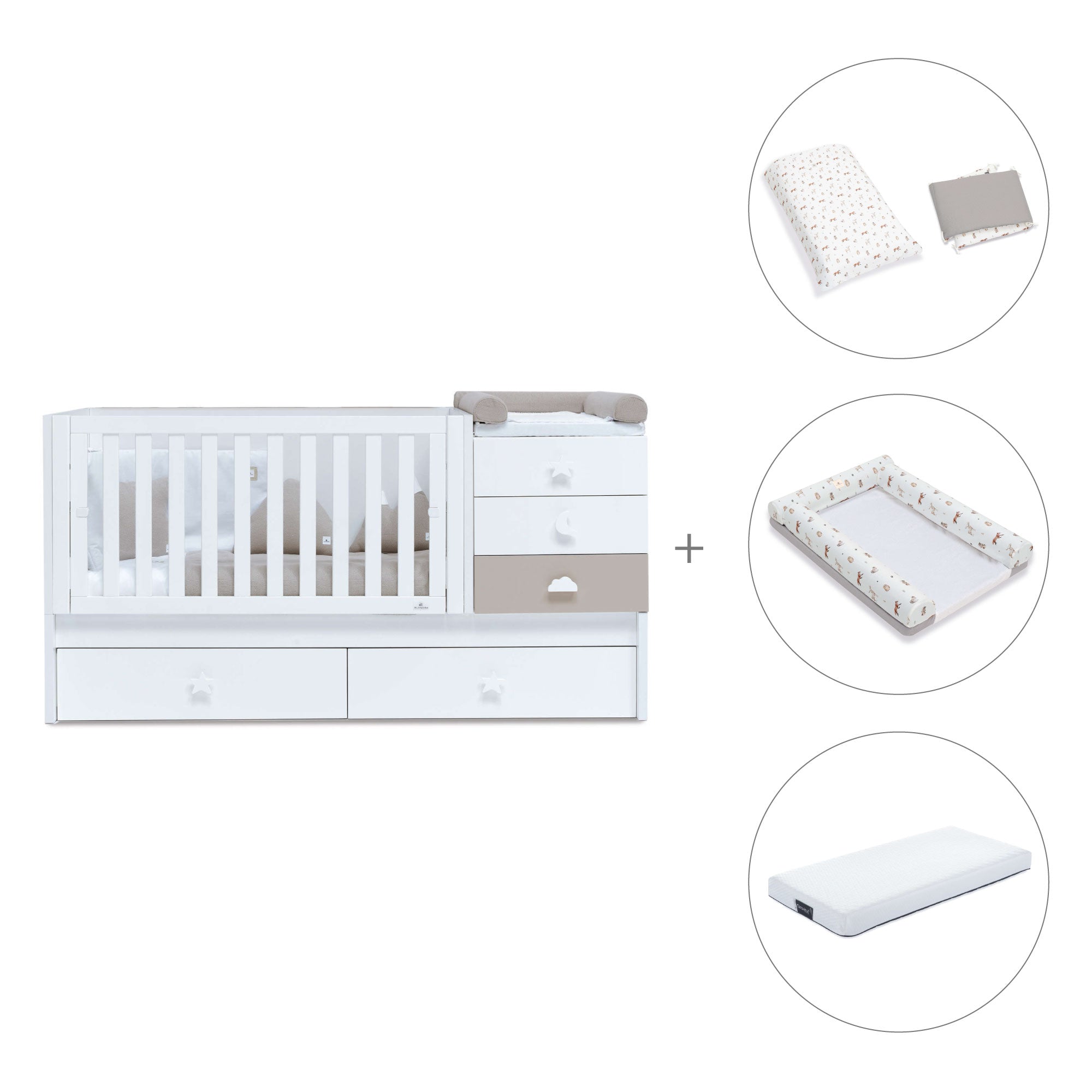 Cuna convertible 70x140 cm en blanco/beige · Sero Bubble K554-M7753