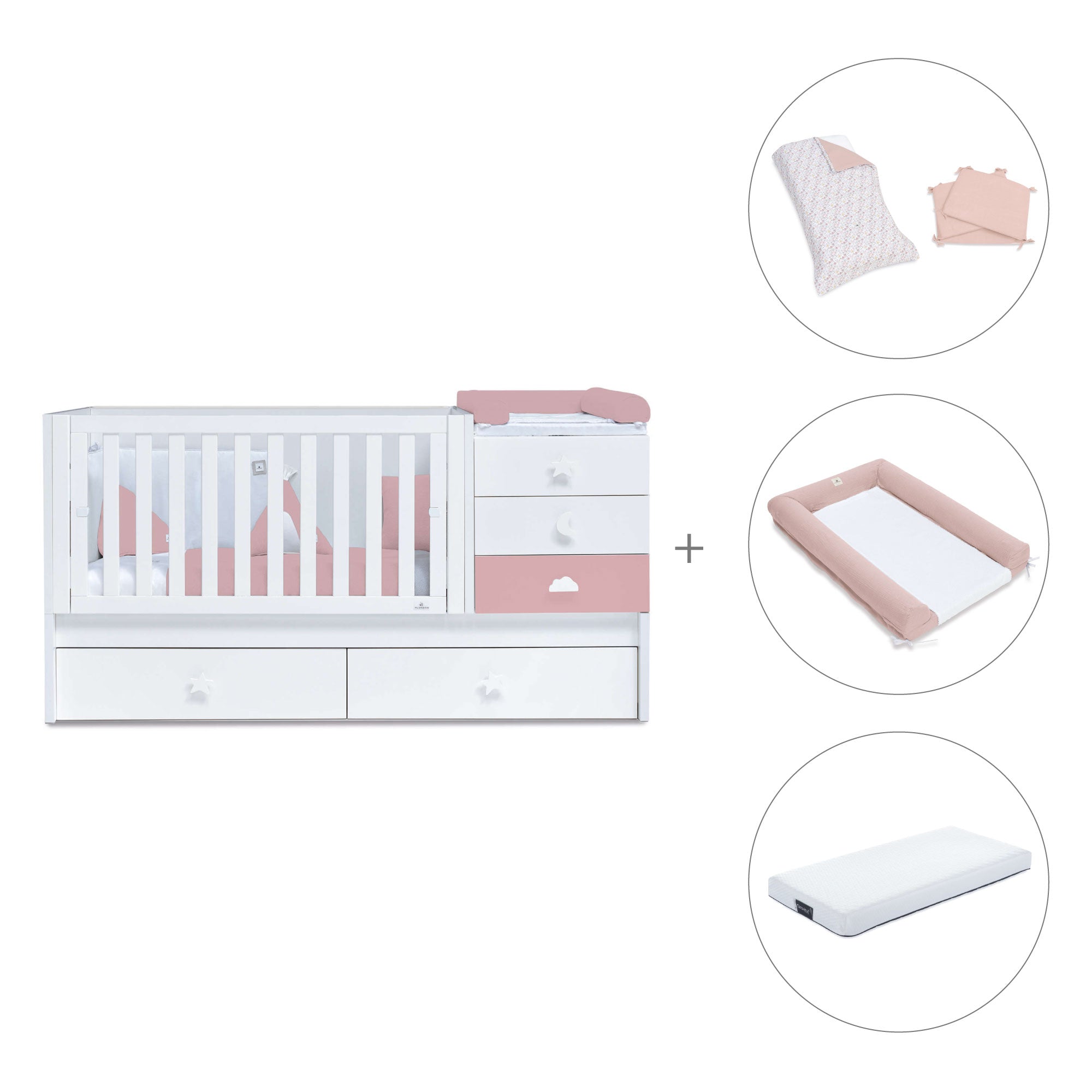 Cuna convertible 70x140 cm blanca/rosa · Sero Bubble Quarzo K554-M7759