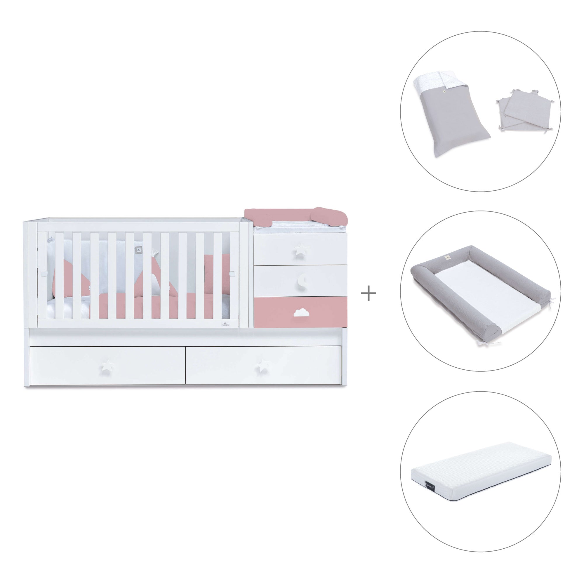 Cuna convertible 70x140 cm blanca/rosa · Sero Bubble Quarzo K554-M7759