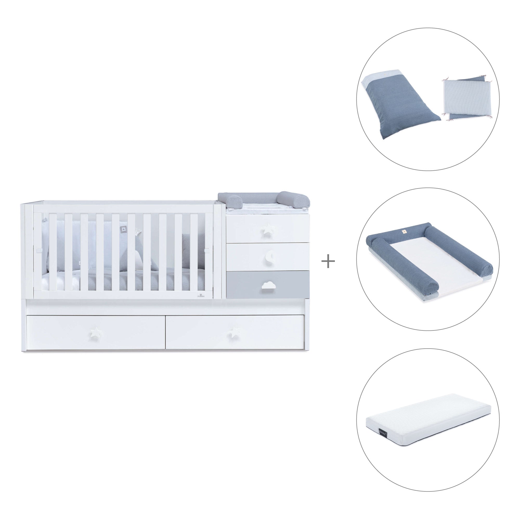Cuna convertible 70x140 cm en blanco/gris · Sero Bubble K554-M7778