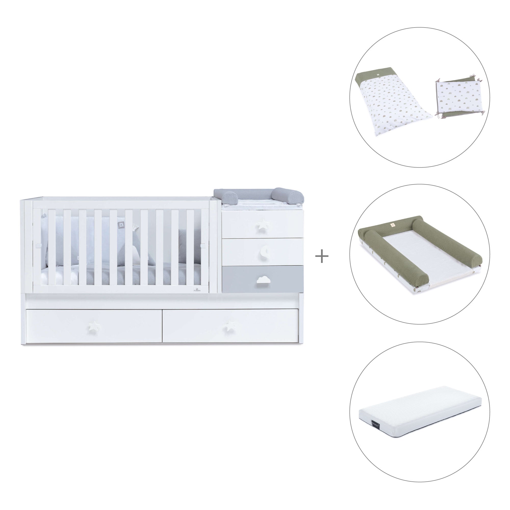 Cuna convertible 70x140 cm en blanco/gris · Sero Bubble K554-M7778