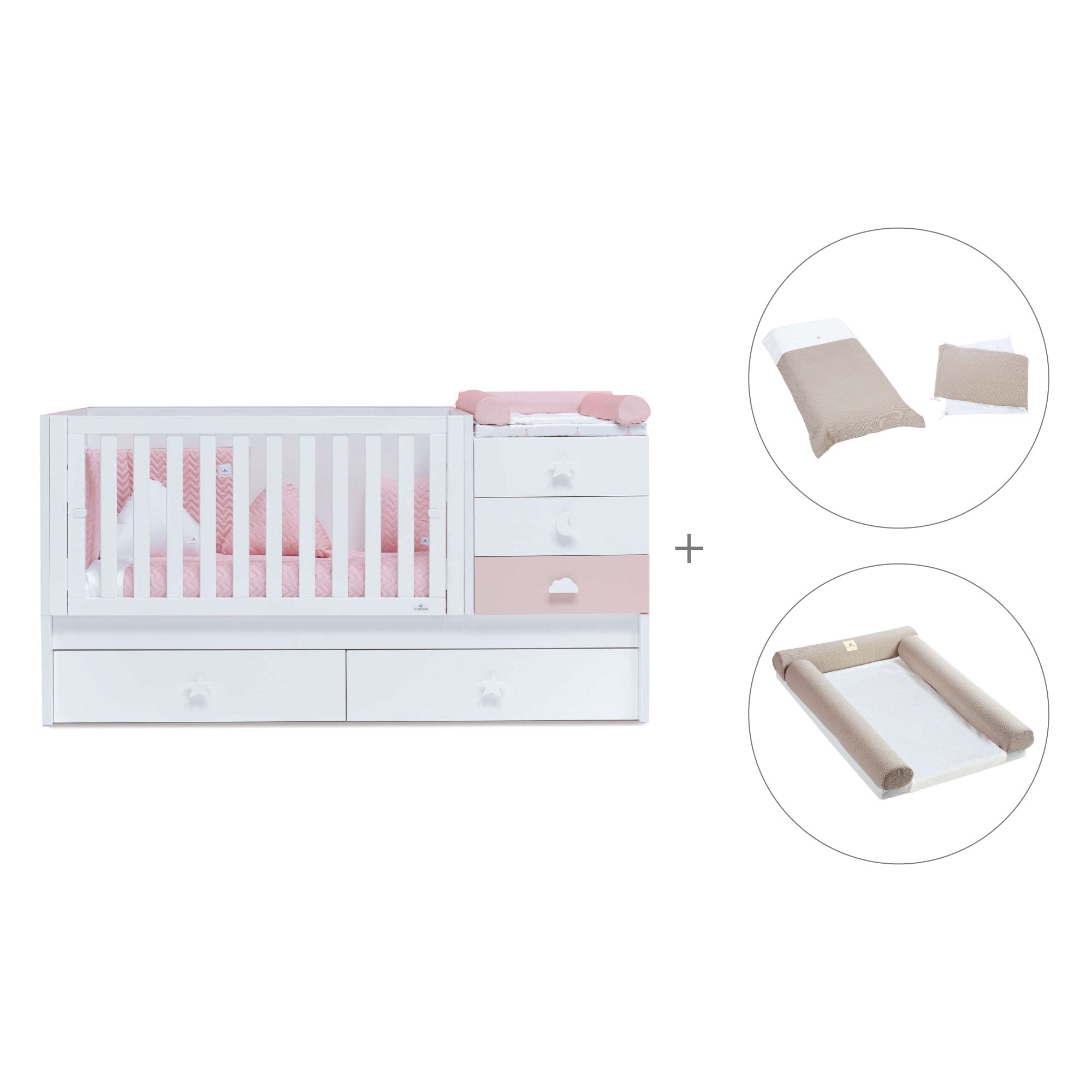 Cuna convertible 70x140 cm en blanco/rosa · Sero Bubble K554-M7742