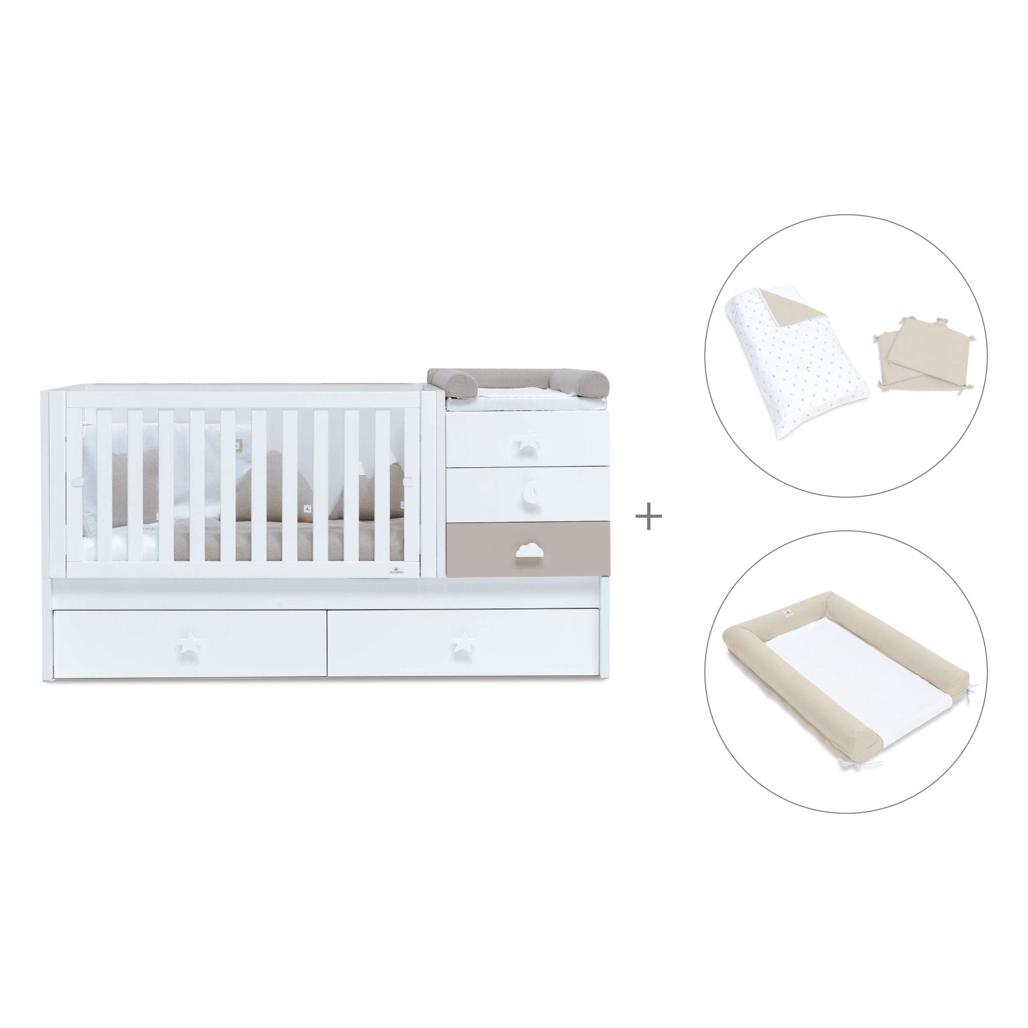 Cuna convertible 70x140 cm en blanco/beige · Sero Bubble K554-M7753