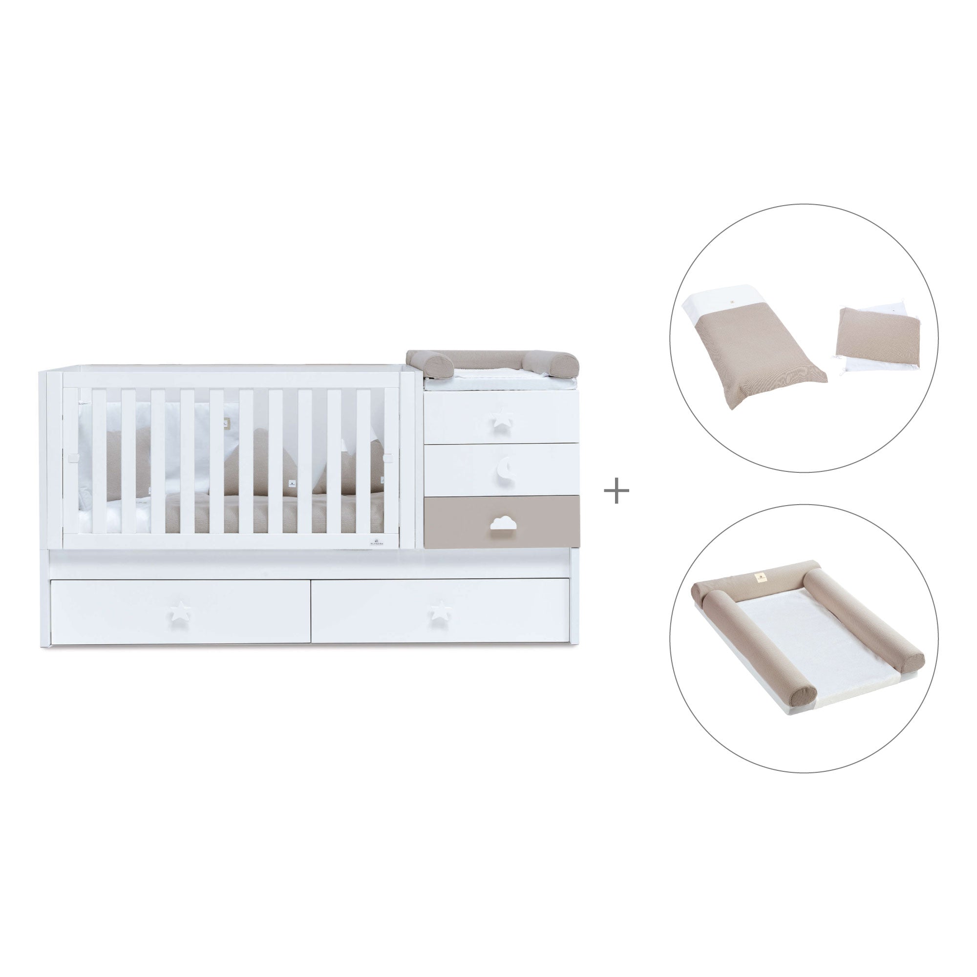Cuna convertible 70x140 cm en blanco/beige · Sero Bubble K554-M7753