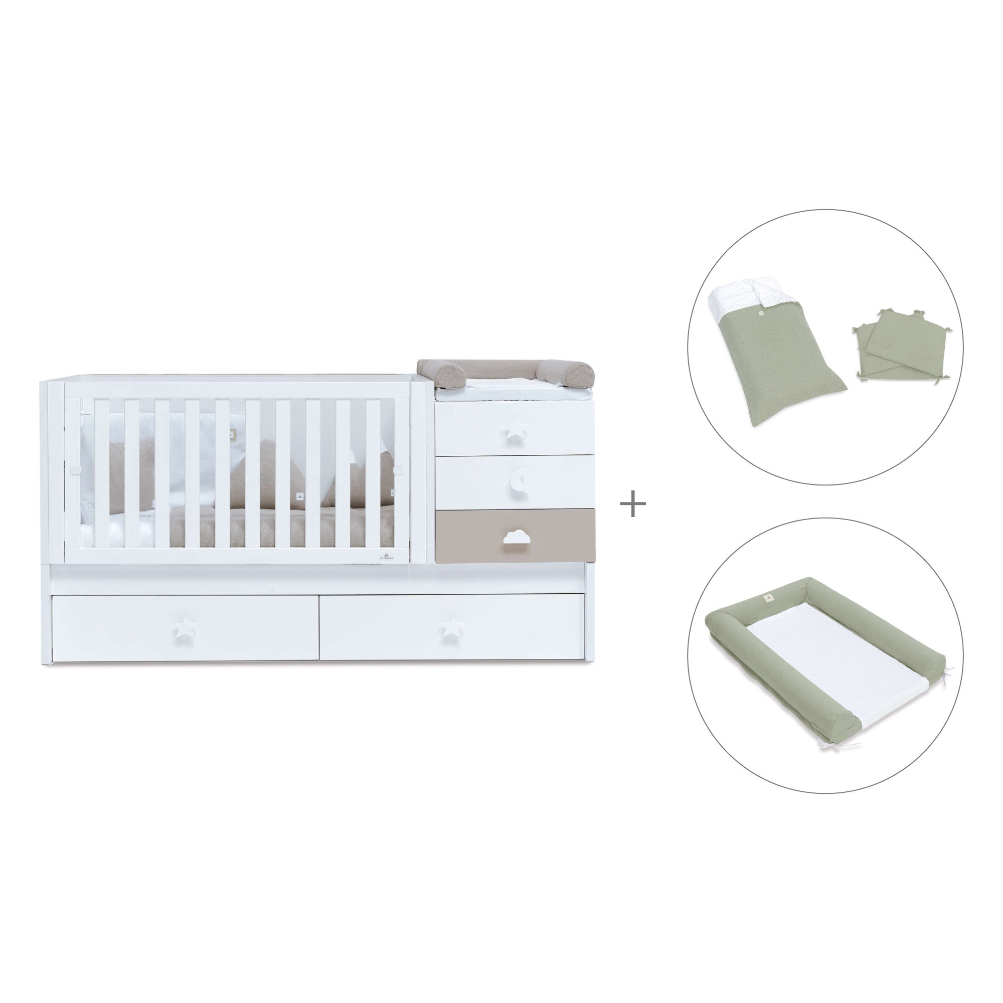 Cuna convertible 70x140 cm en blanco/beige · Sero Bubble K554-M7753