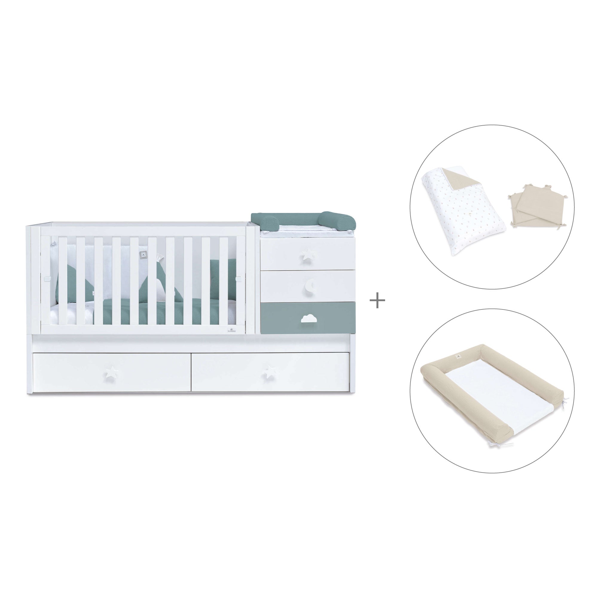 Cuna convertible 70x140 cm blanca/eucalipto · Sero Bubble Eucalyptus K554-M7757