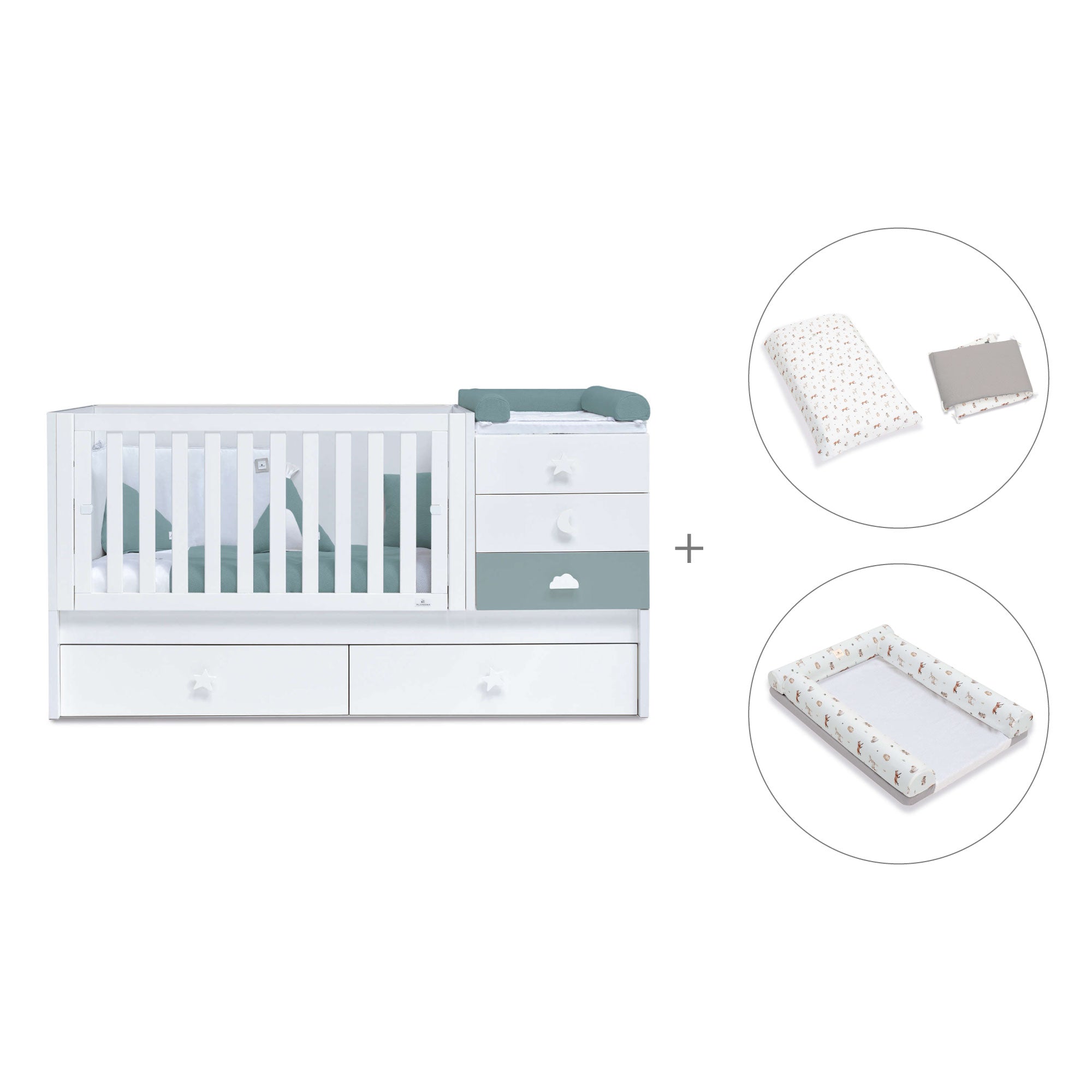 Cuna convertible 70x140 cm blanca/eucalipto · Sero Bubble Eucalyptus K554-M7757