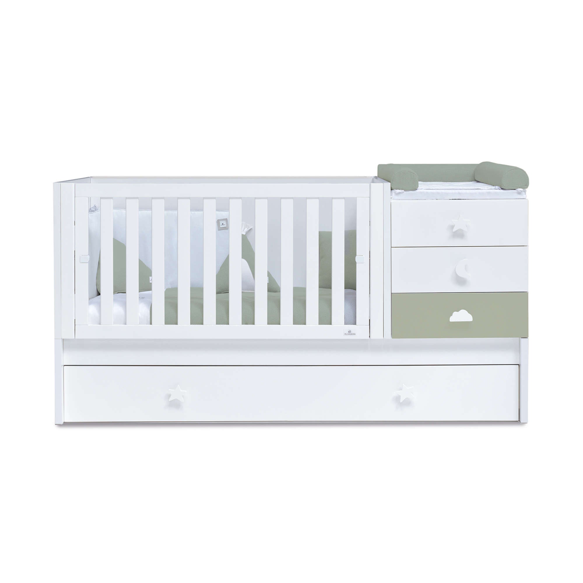 Cuna convertible 70x140 cm blanca/verde-oliva · Sero Bubble Erba K554-M7756