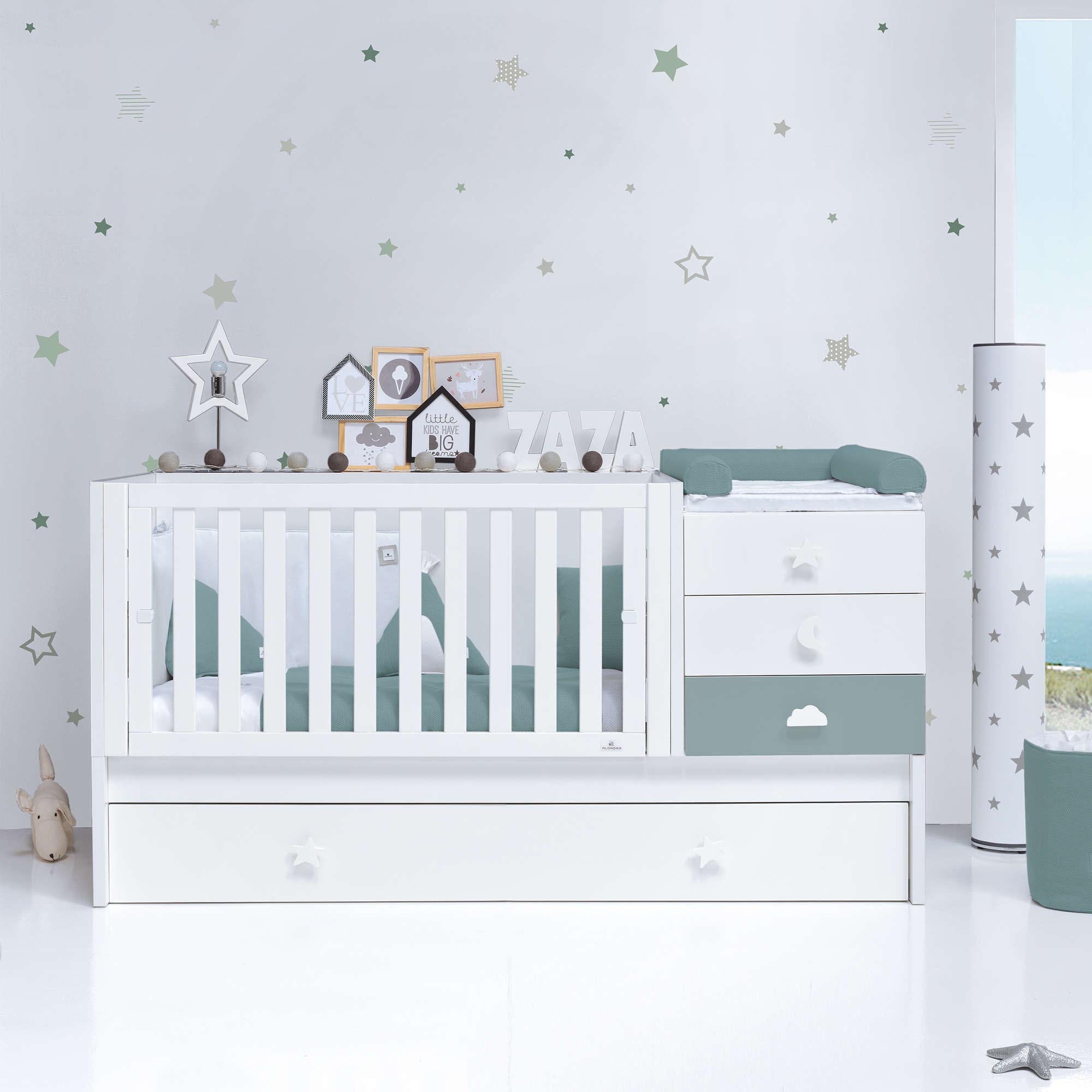 Cuna convertible 70x140 cm blanca/eucalipto · Sero Bubble Eucalyptus K554-M7757