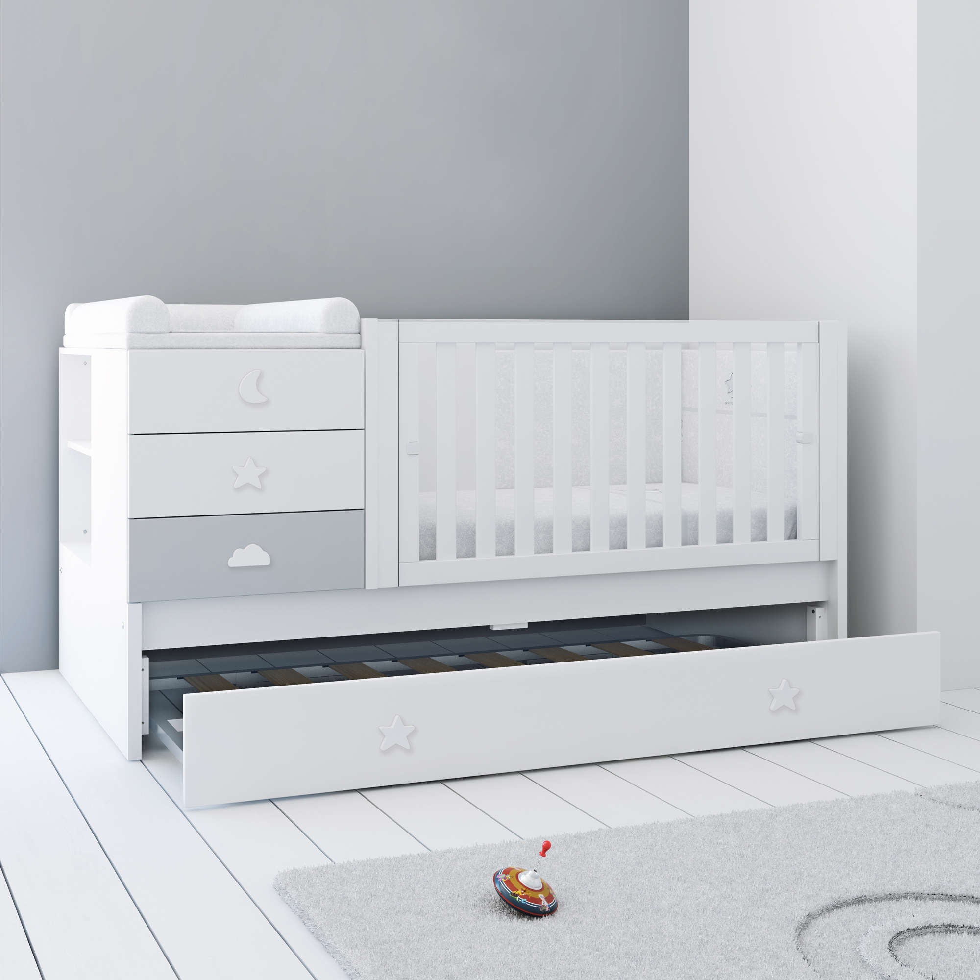 Cuna convertible 70x140 cm en blanco/gris · Sero Bubble K554-M7778