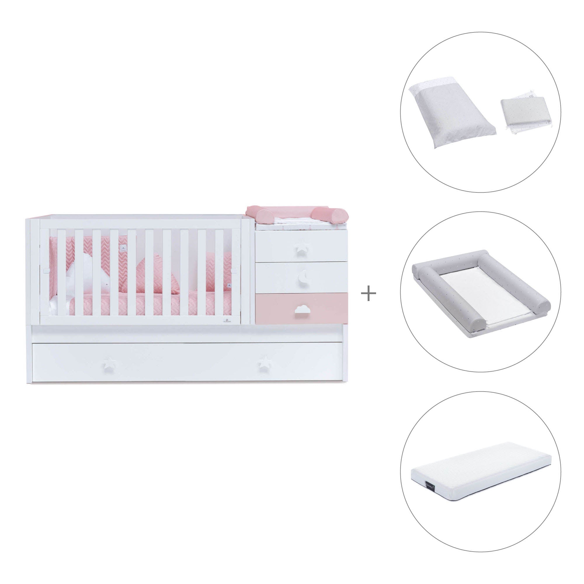Cuna convertible 70x140 cm en blanco/rosa · Sero Bubble K554-M7742