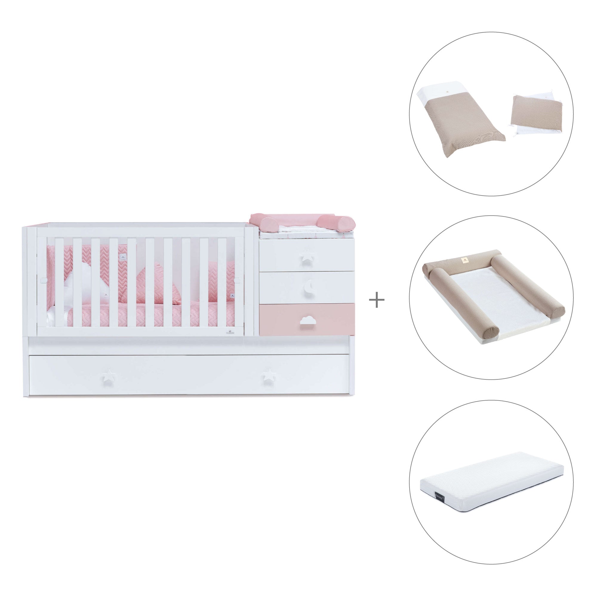 Cuna convertible 70x140 cm en blanco/rosa · Sero Bubble K554-M7742