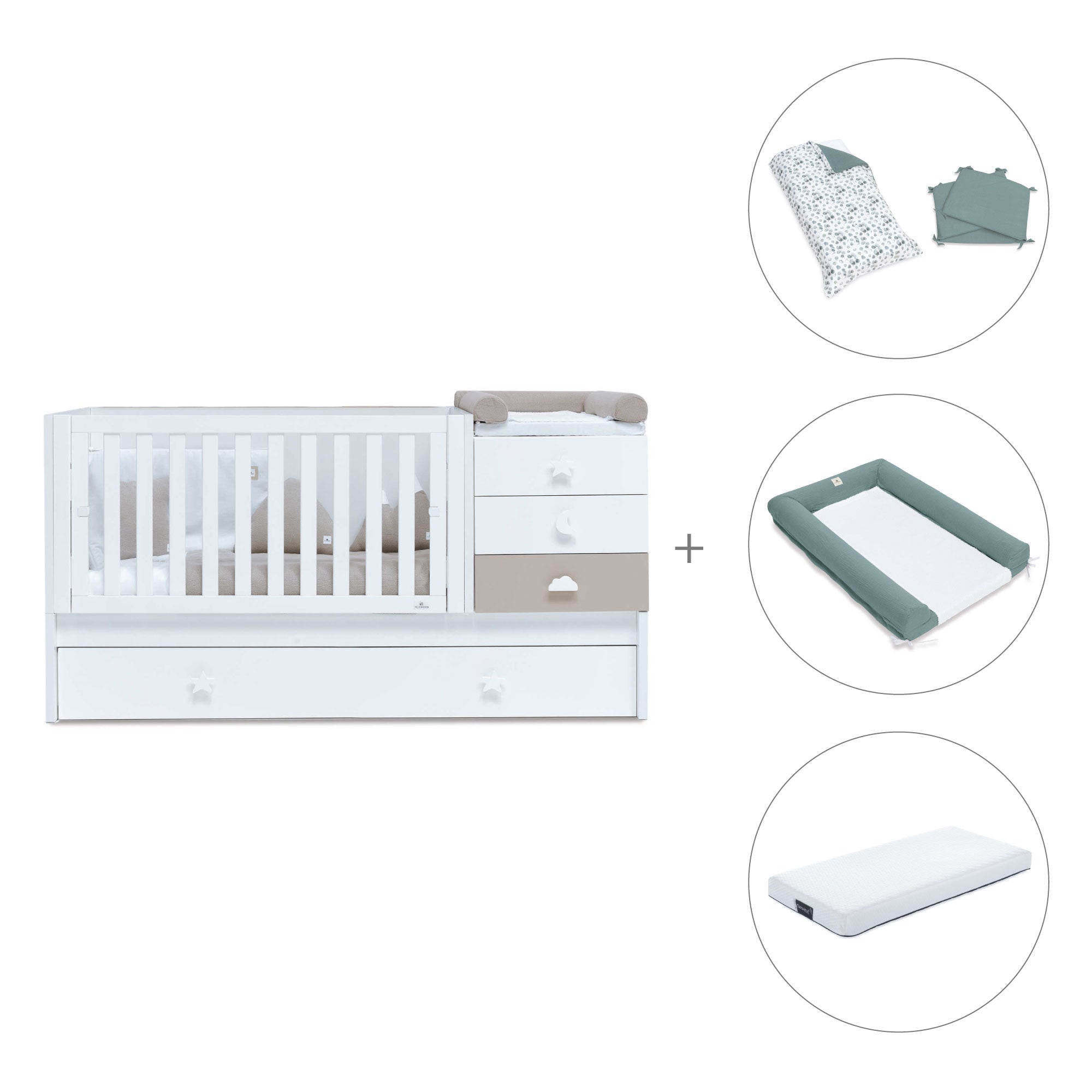 Cuna convertible 70x140 cm en blanco/beige · Sero Bubble K554-M7753