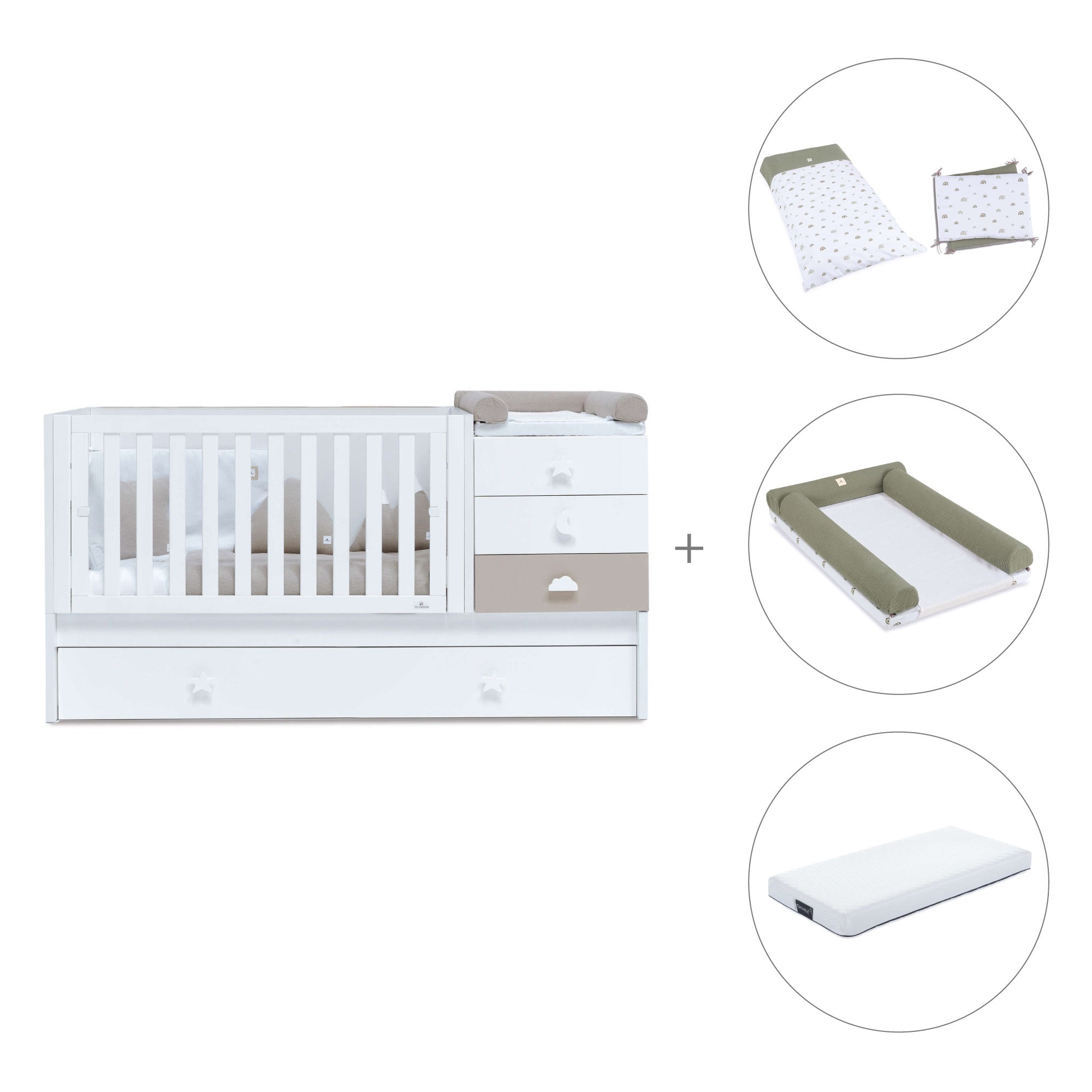 Cuna convertible 70x140 cm en blanco/beige · Sero Bubble K554-M7753