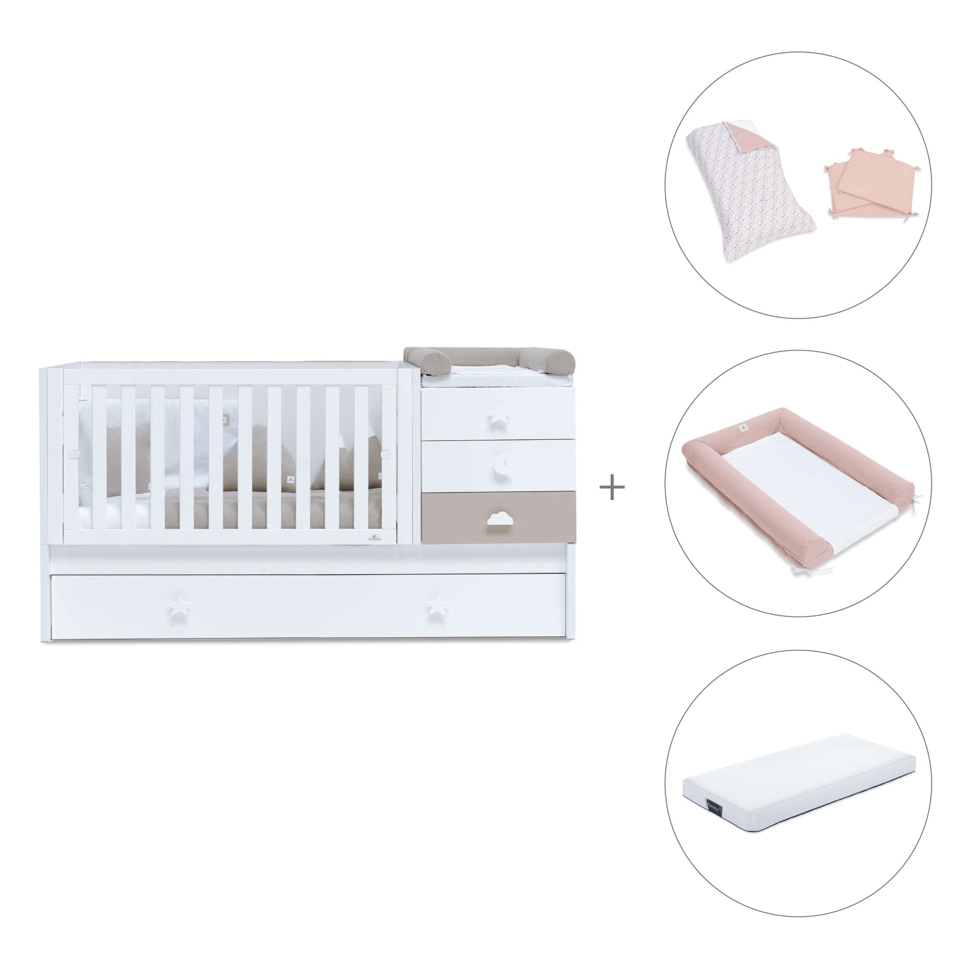Cuna convertible 70x140 cm en blanco/beige · Sero Bubble K554-M7753